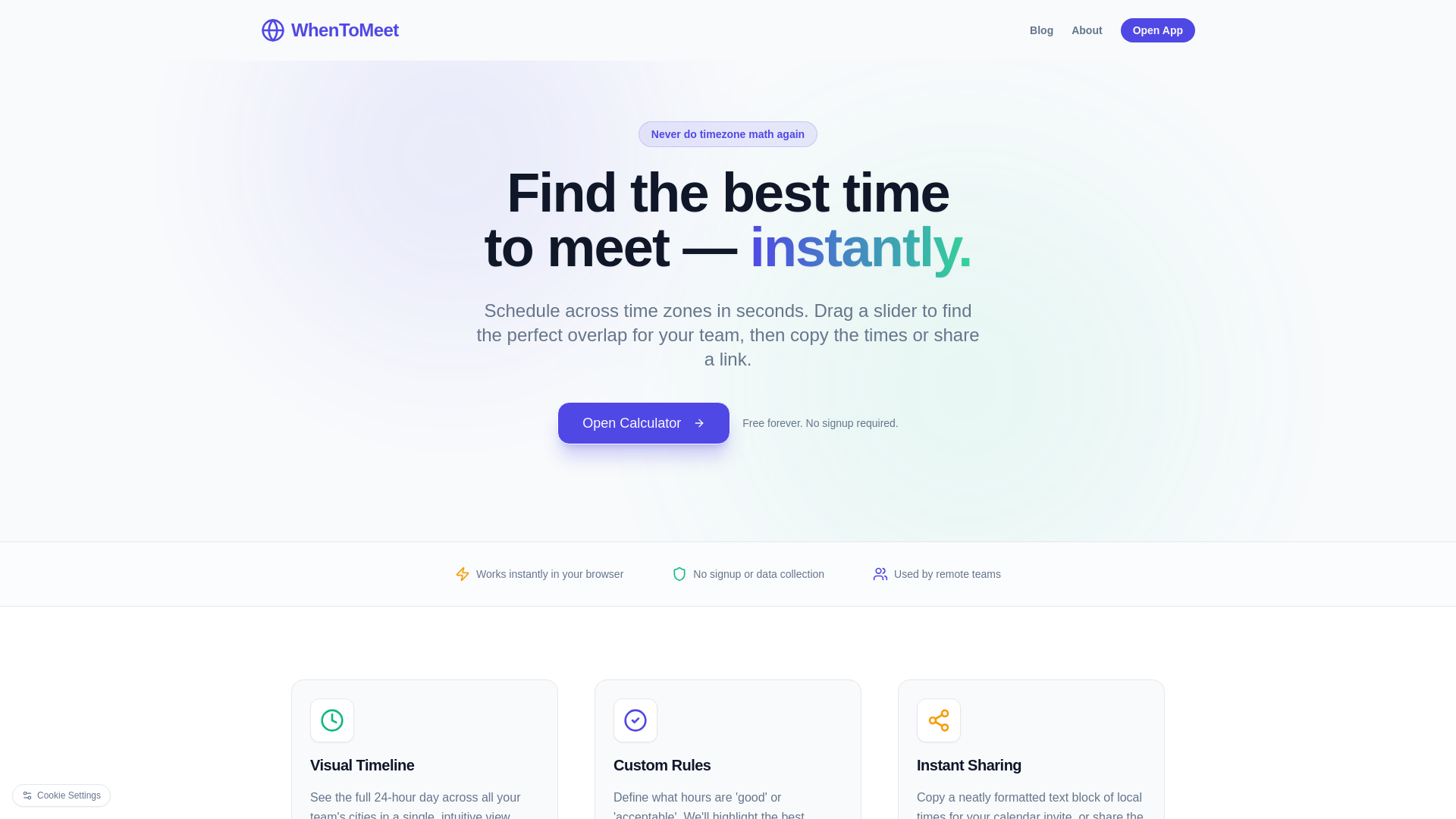 website screenshot of https://whentomeet.site