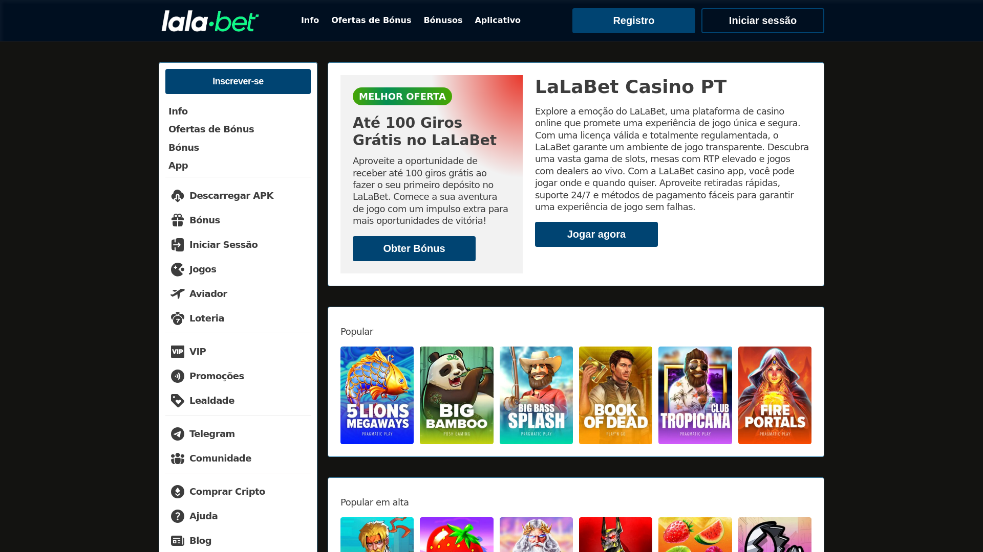website screenshot of https://lalabetcasinopt.com/