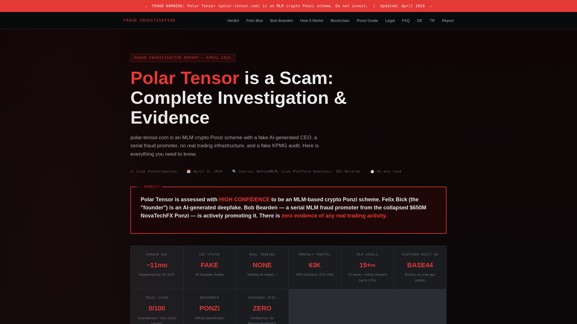 website screenshot of https://polartensorscam.com/
