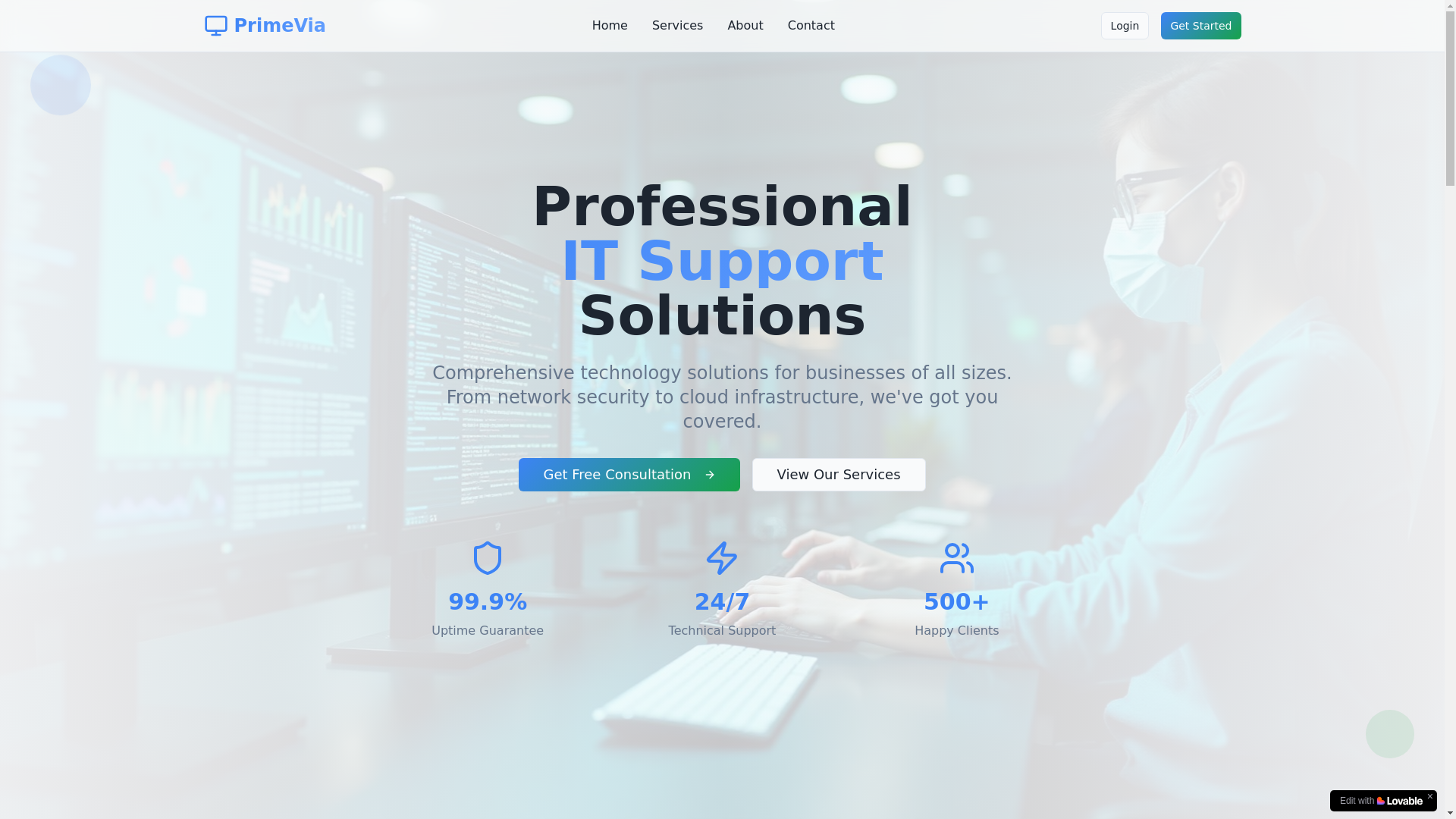 website screenshot of https://primeviait.com/