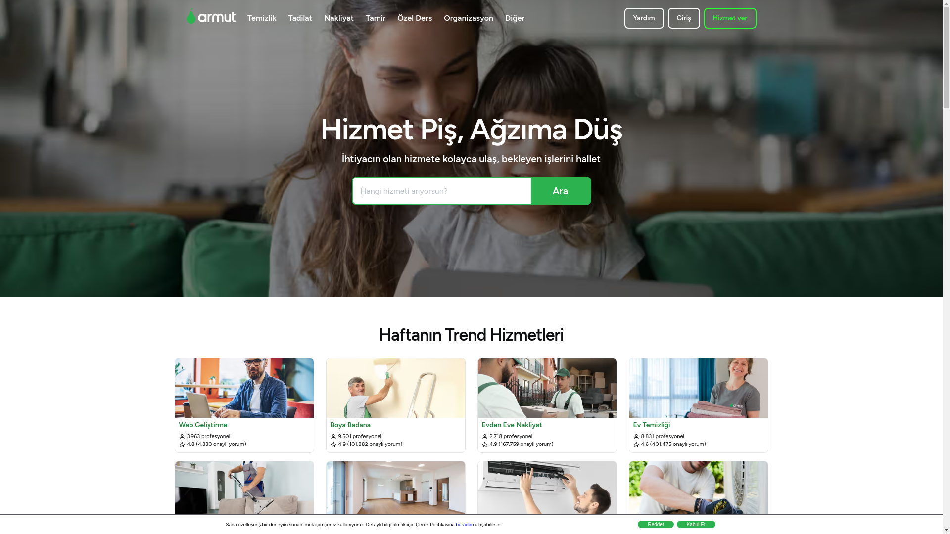 website screenshot of https://armut.com