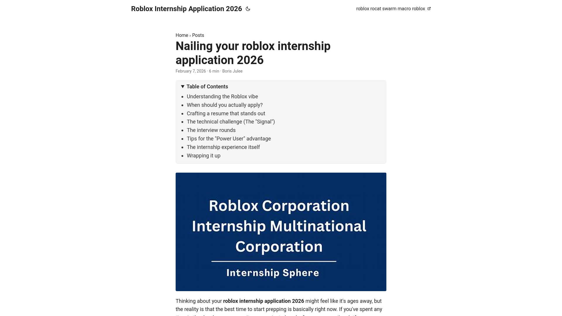 website screenshot of https://roblox-internship-application-2026.pages.dev/