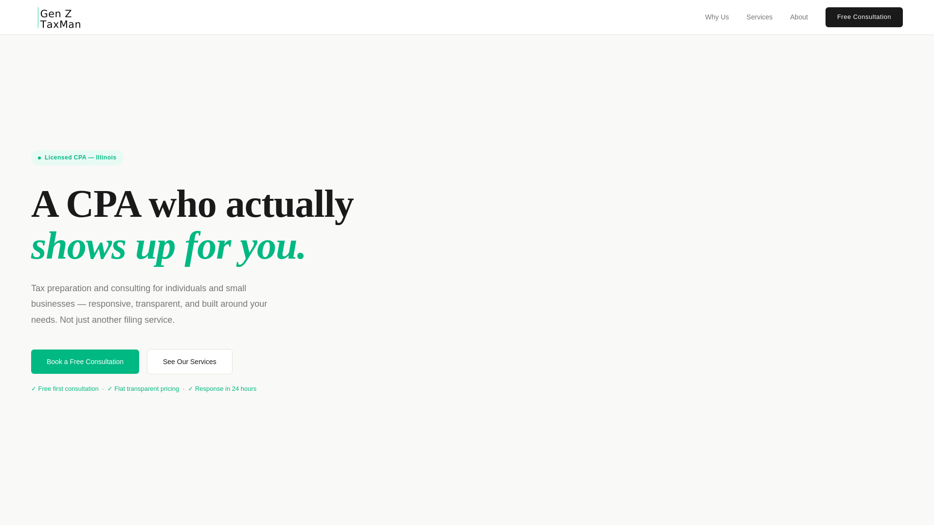 website screenshot of https://genztaxman.com/