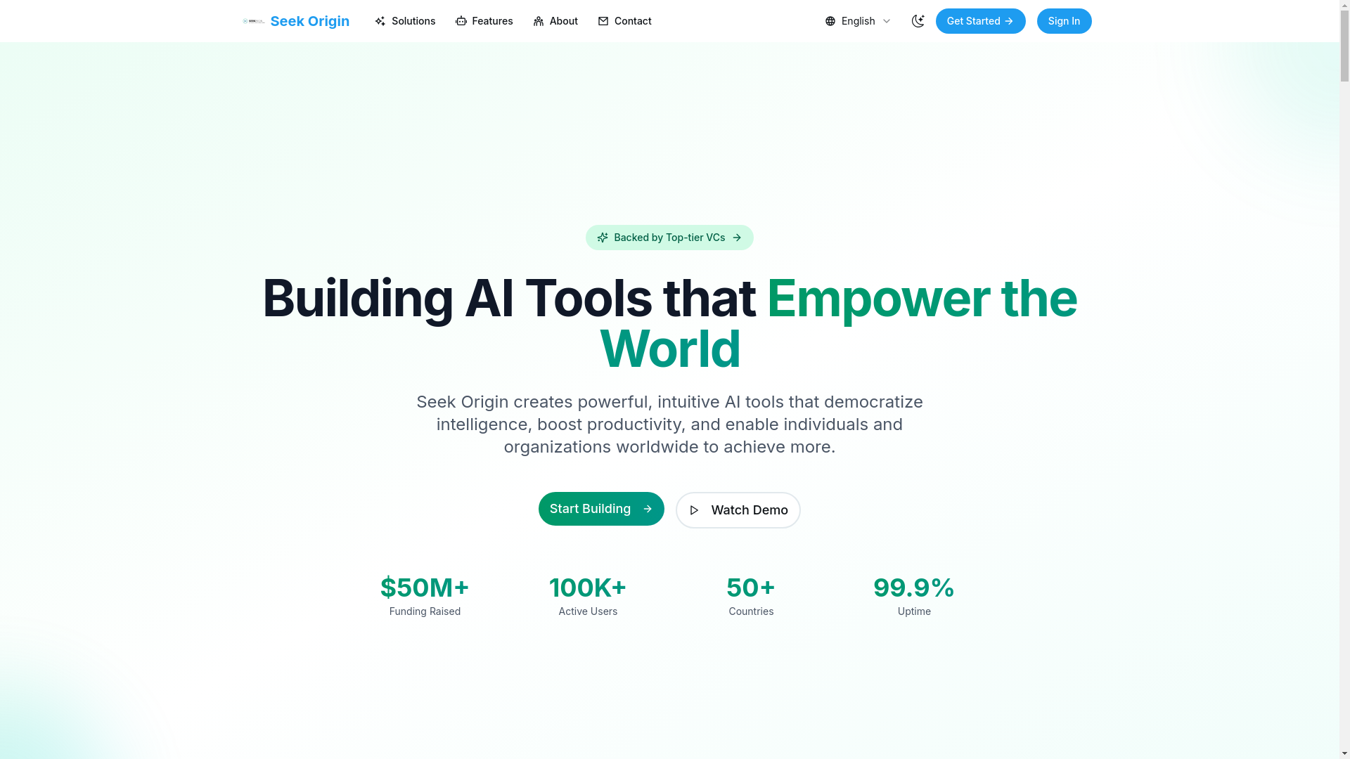website screenshot of https://seekorigin.ai/
