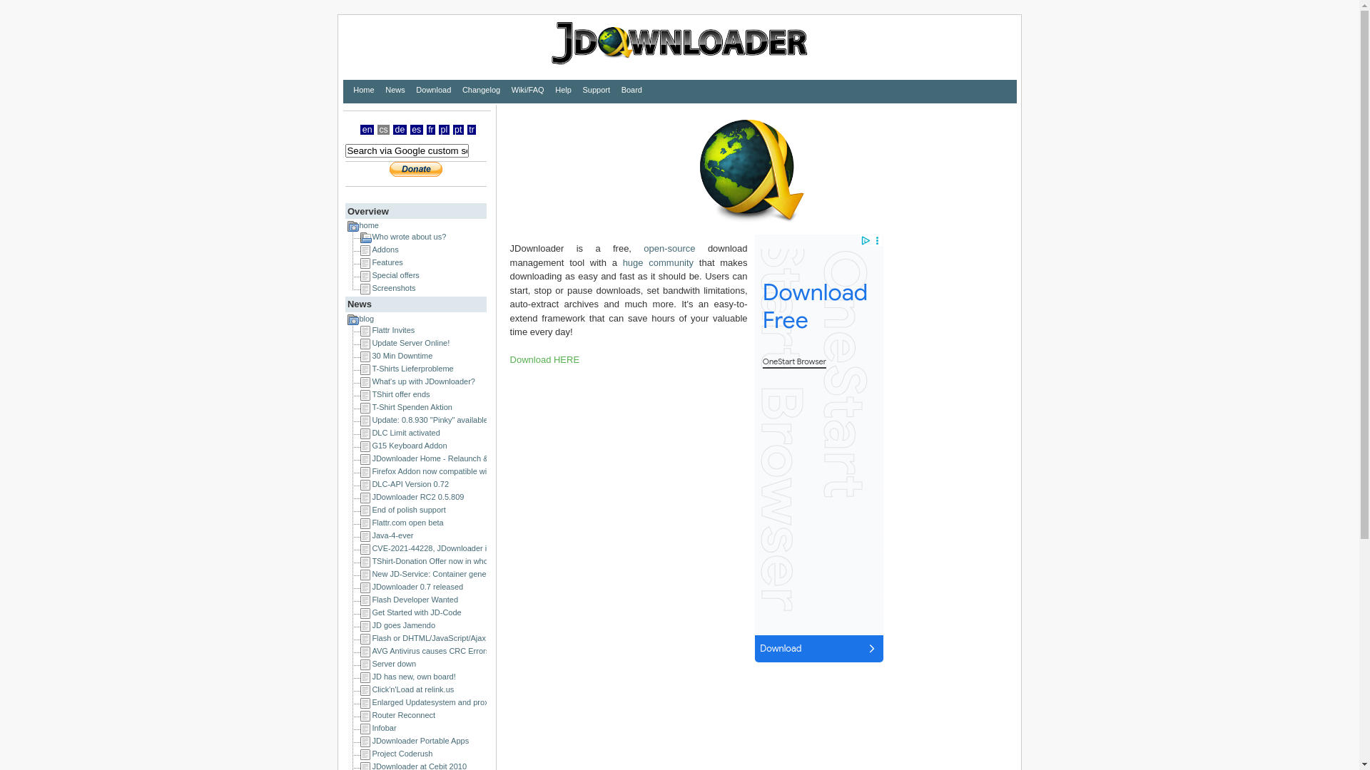 website screenshot of https://jdownloader.org/