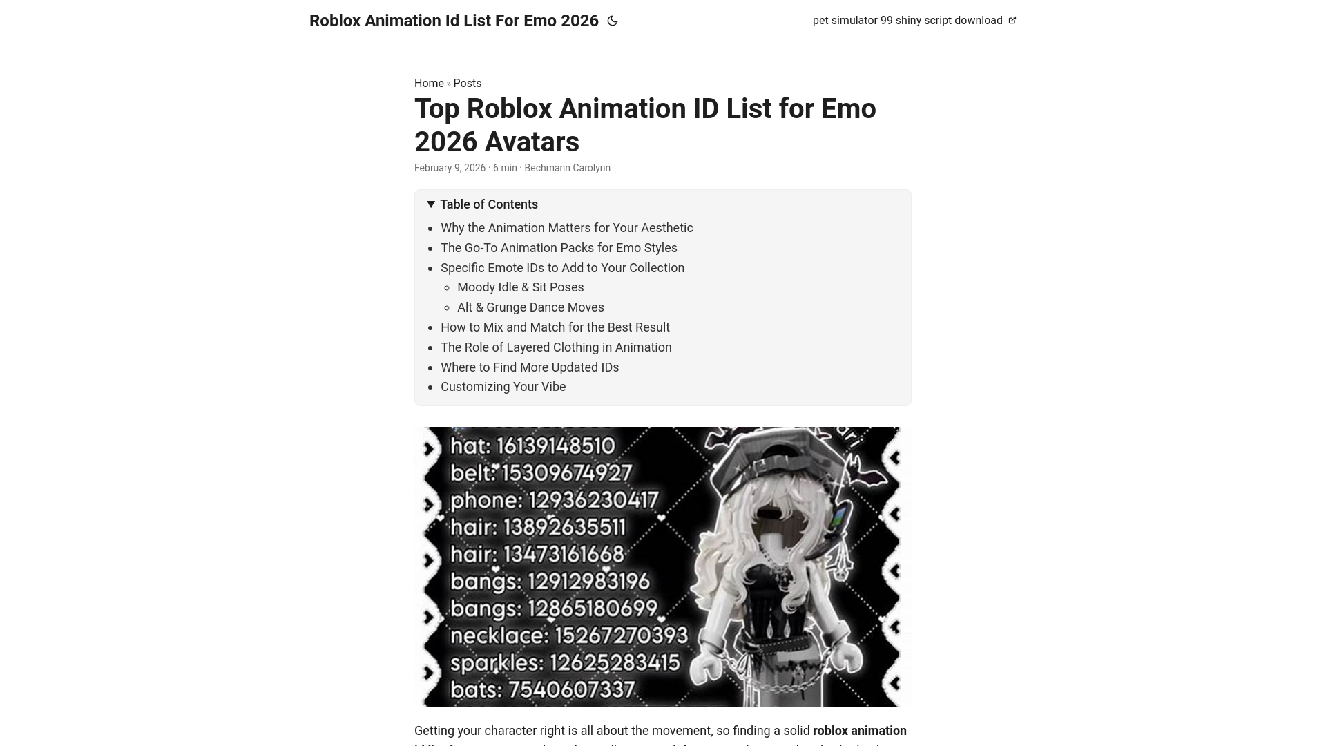 website screenshot of https://roblox-animation-id-list-for-emo-2026.pages.dev/