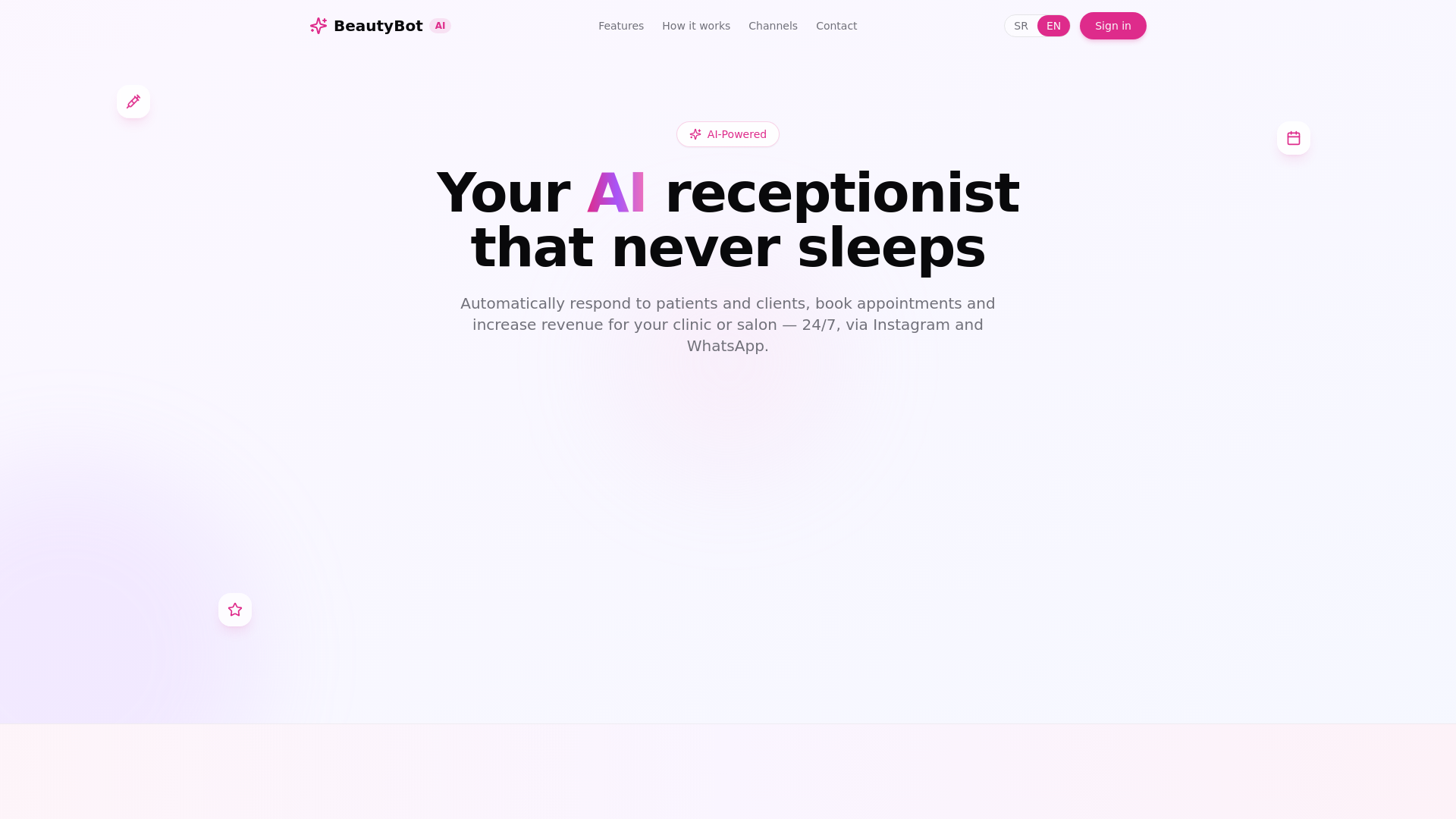 website screenshot of https://instabeautybot.com