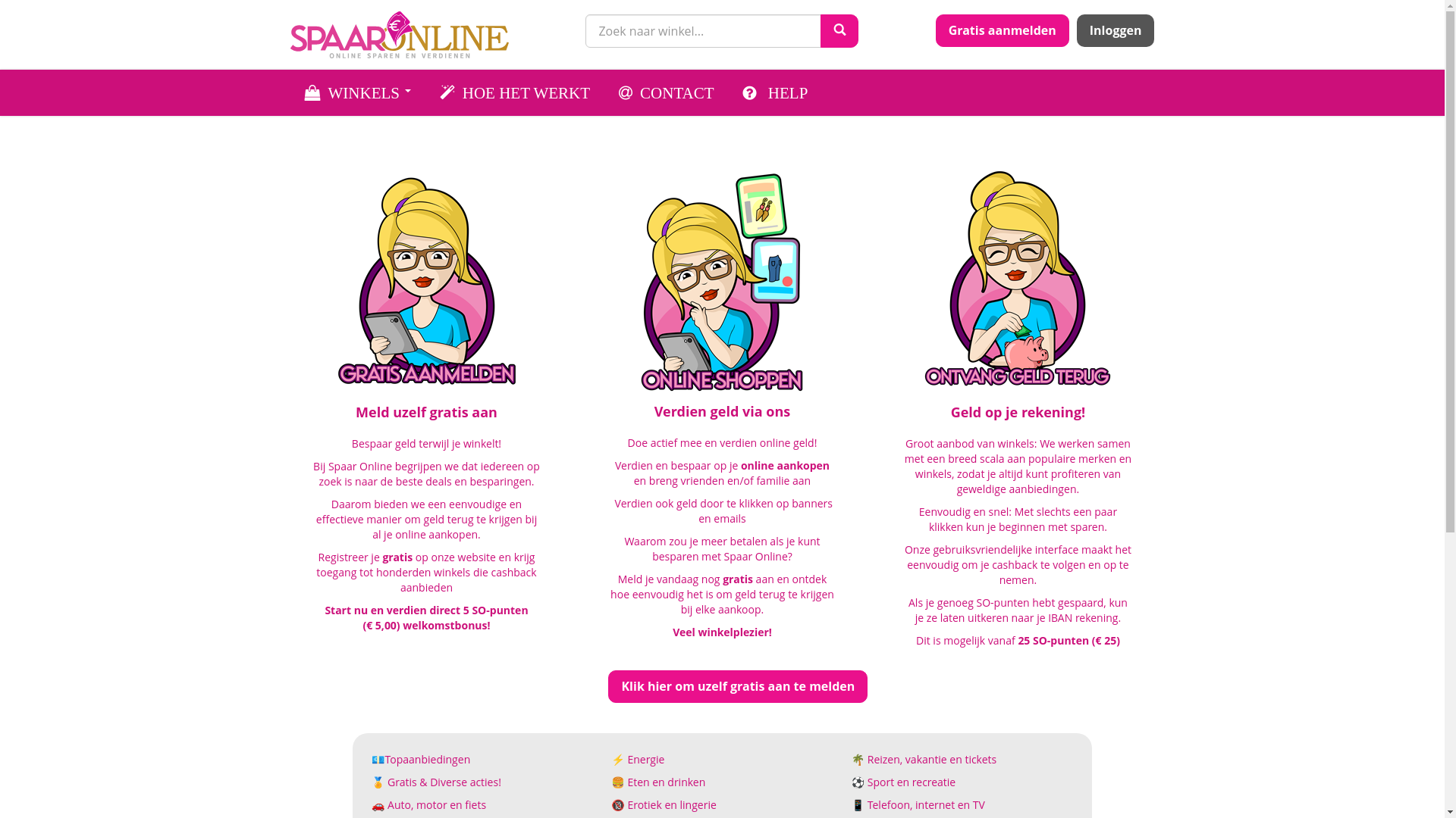 website screenshot of https://spaar-onlinedeals.nl/