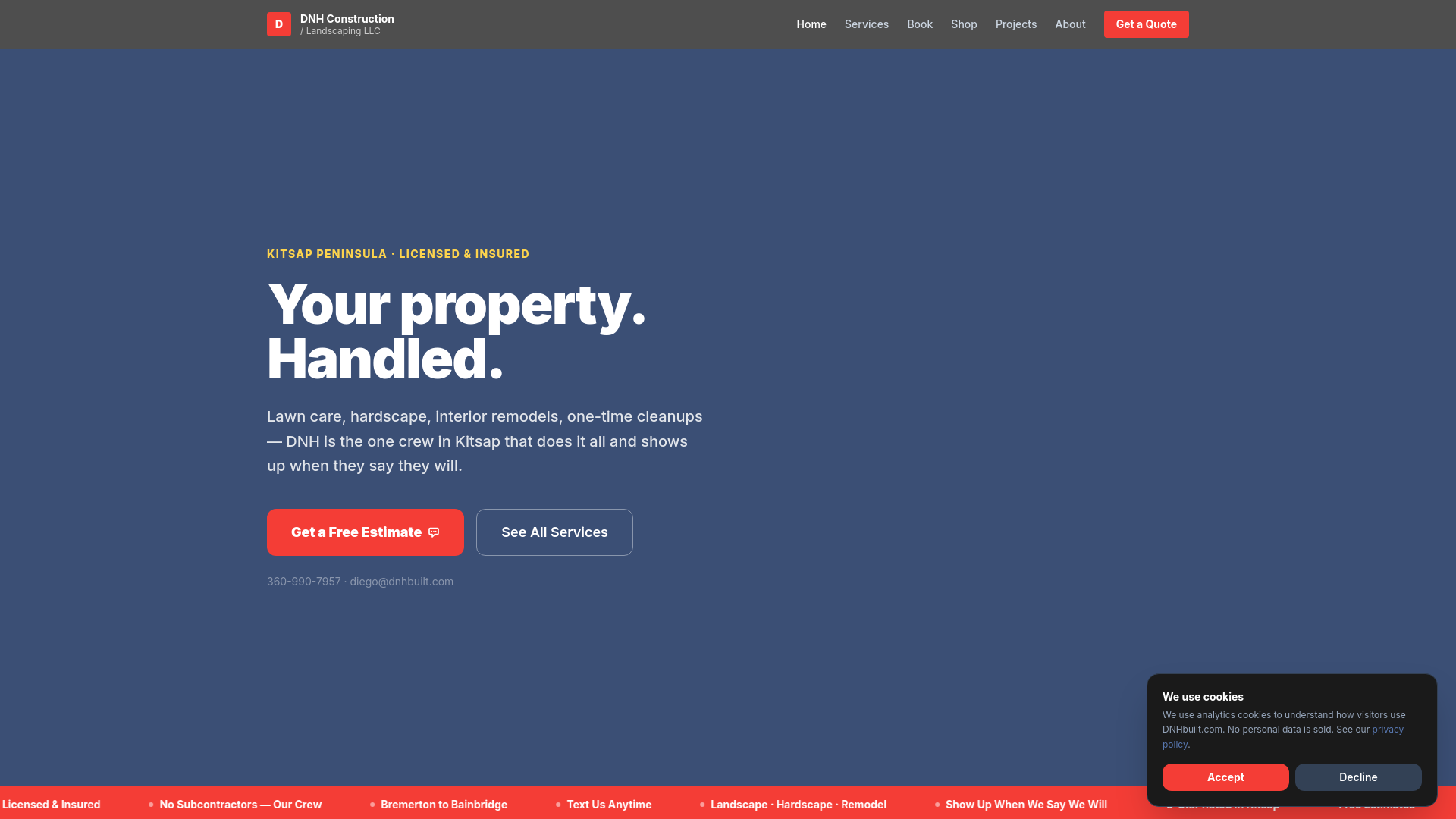 website screenshot of https://dnhbuilt.com/