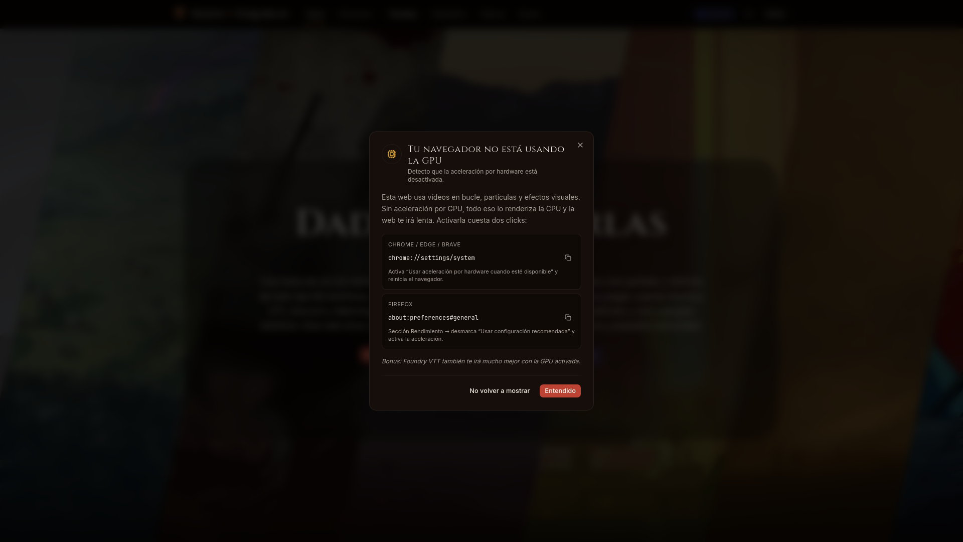 website screenshot of https://dadosyesquirlas.com/