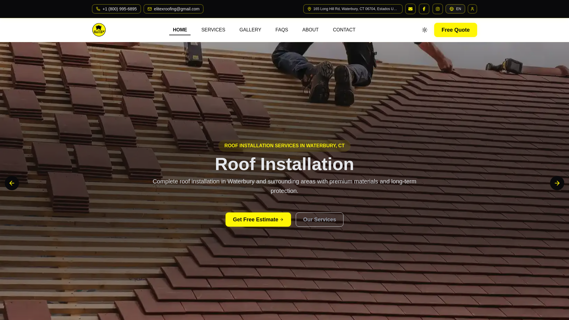 website screenshot of https://elitexroofingconnecticut.com
