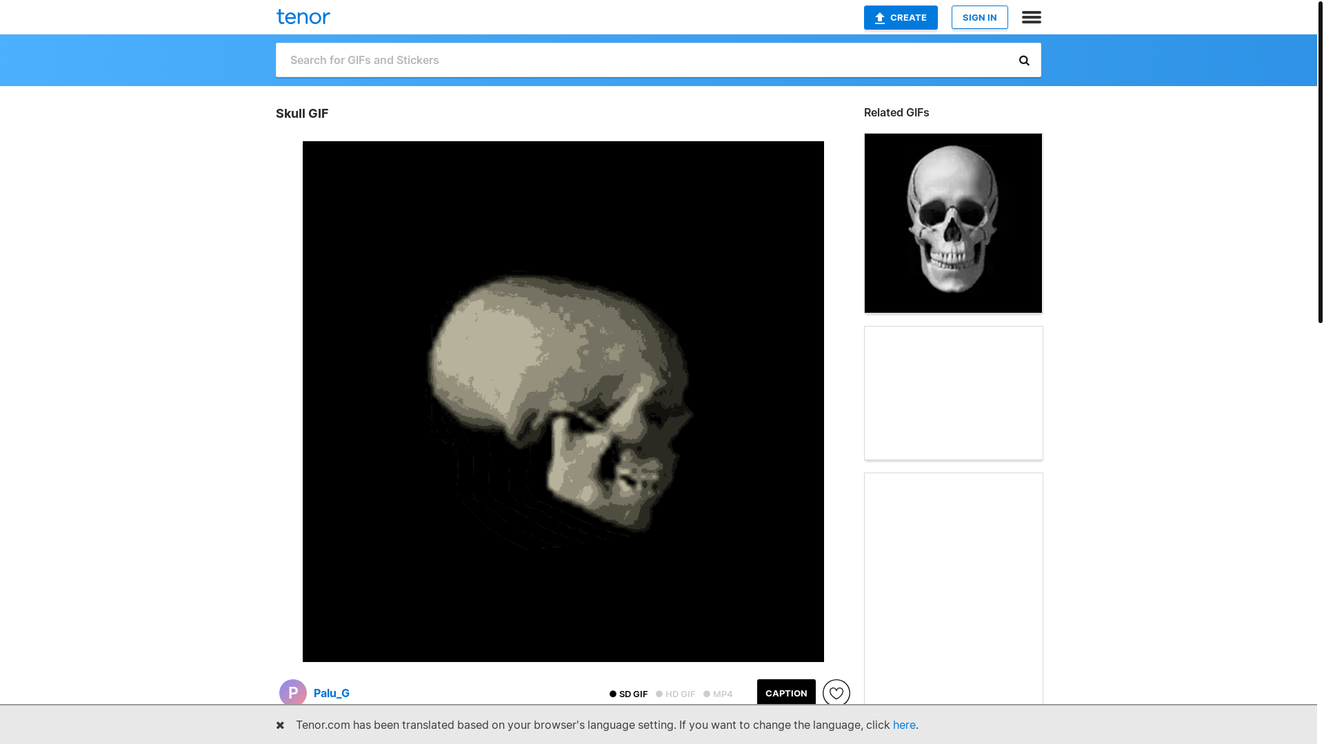 website screenshot of https://tenor.com/view/skull-gif-23663947