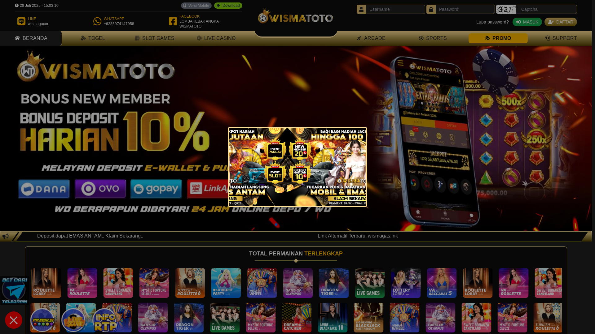 website screenshot of https://wismagas.live/