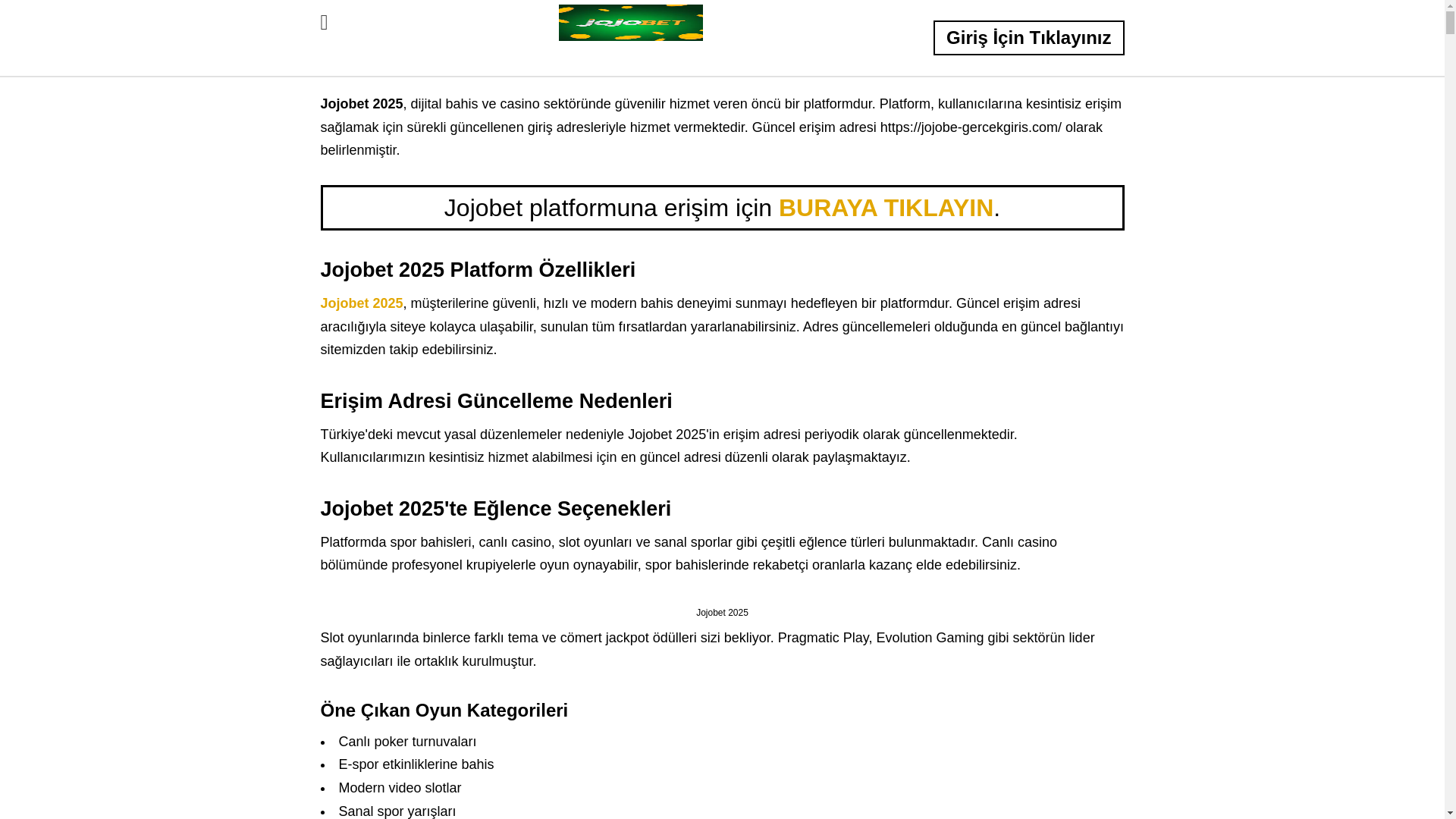 website screenshot of https://jojobe-gercekgiris.com/