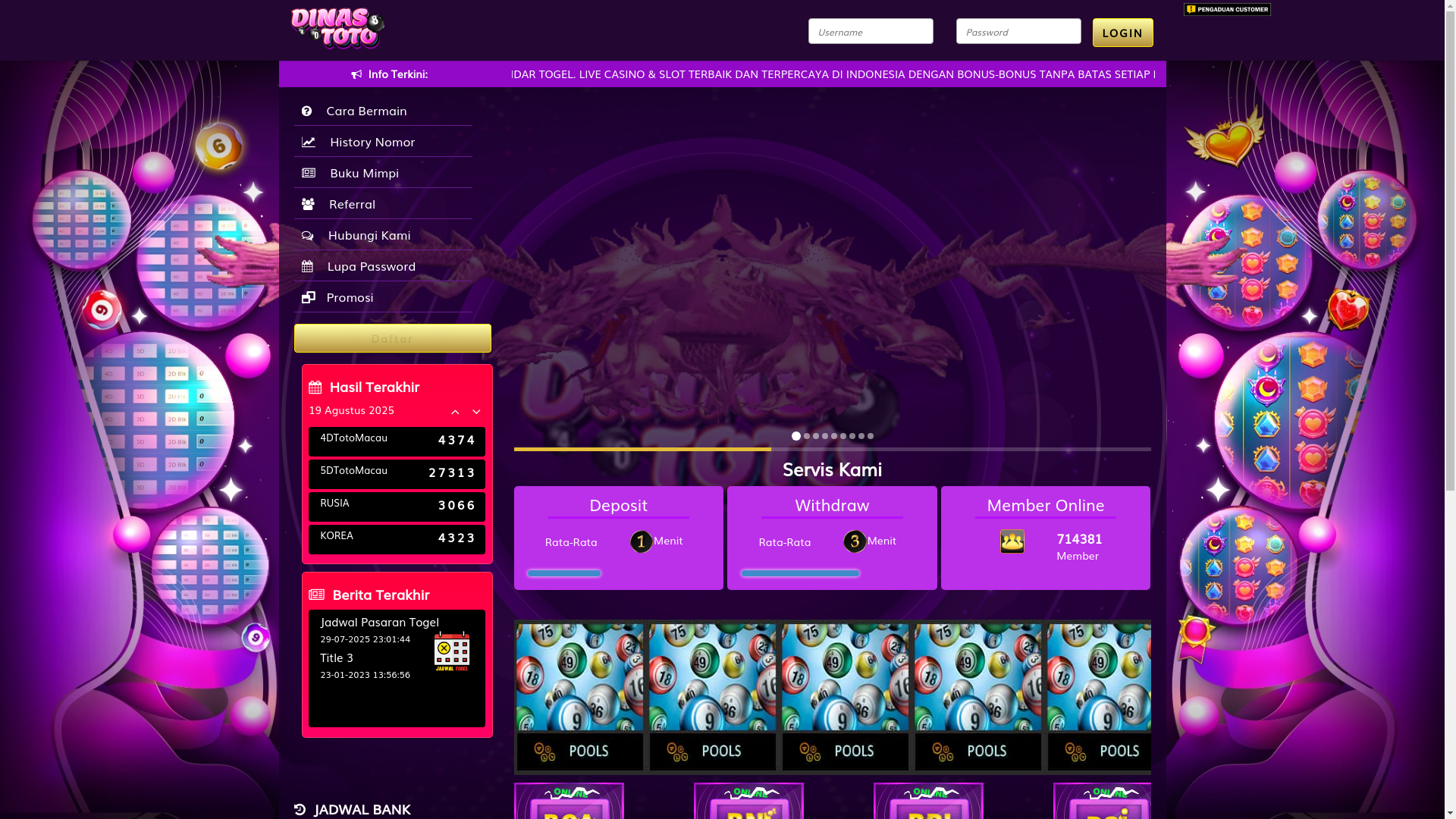 website screenshot of https://dinastotokerj.com/