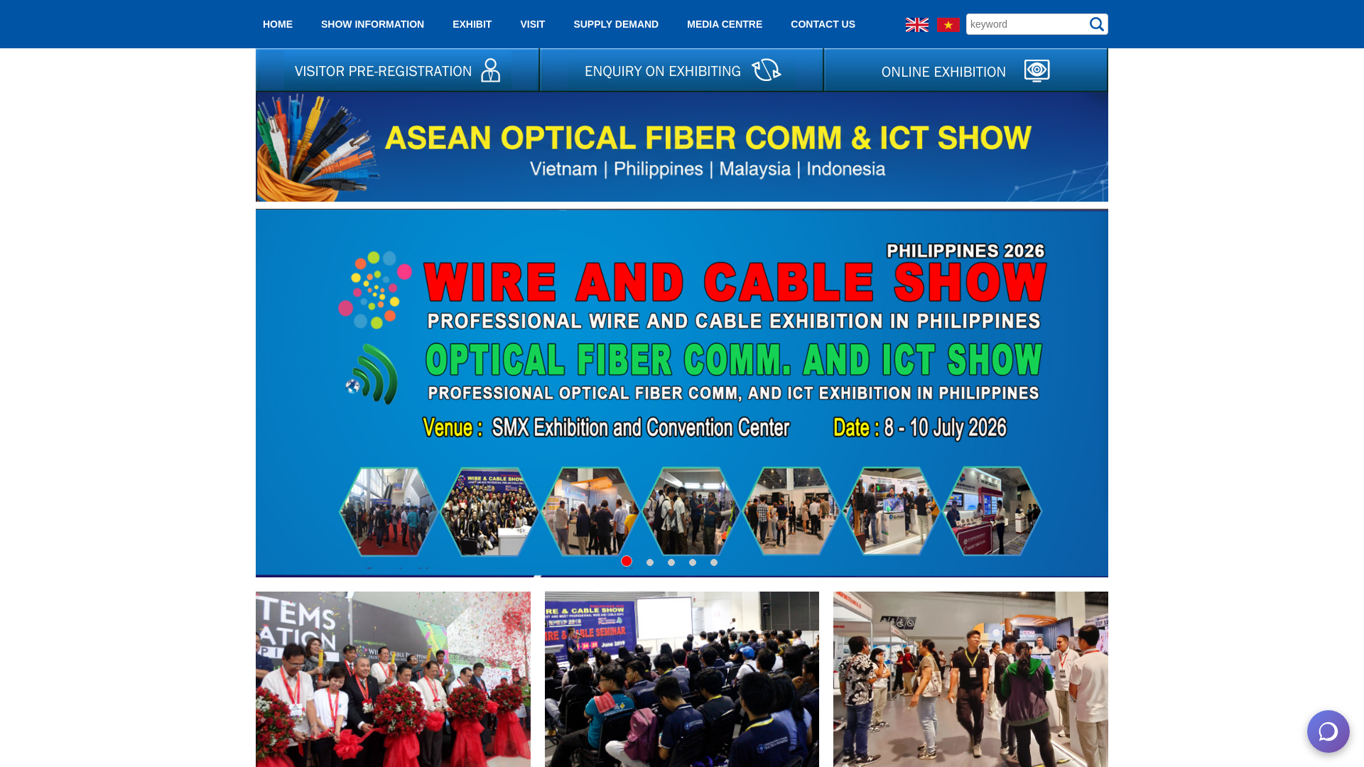 website screenshot of https://www.wirecableshow.com