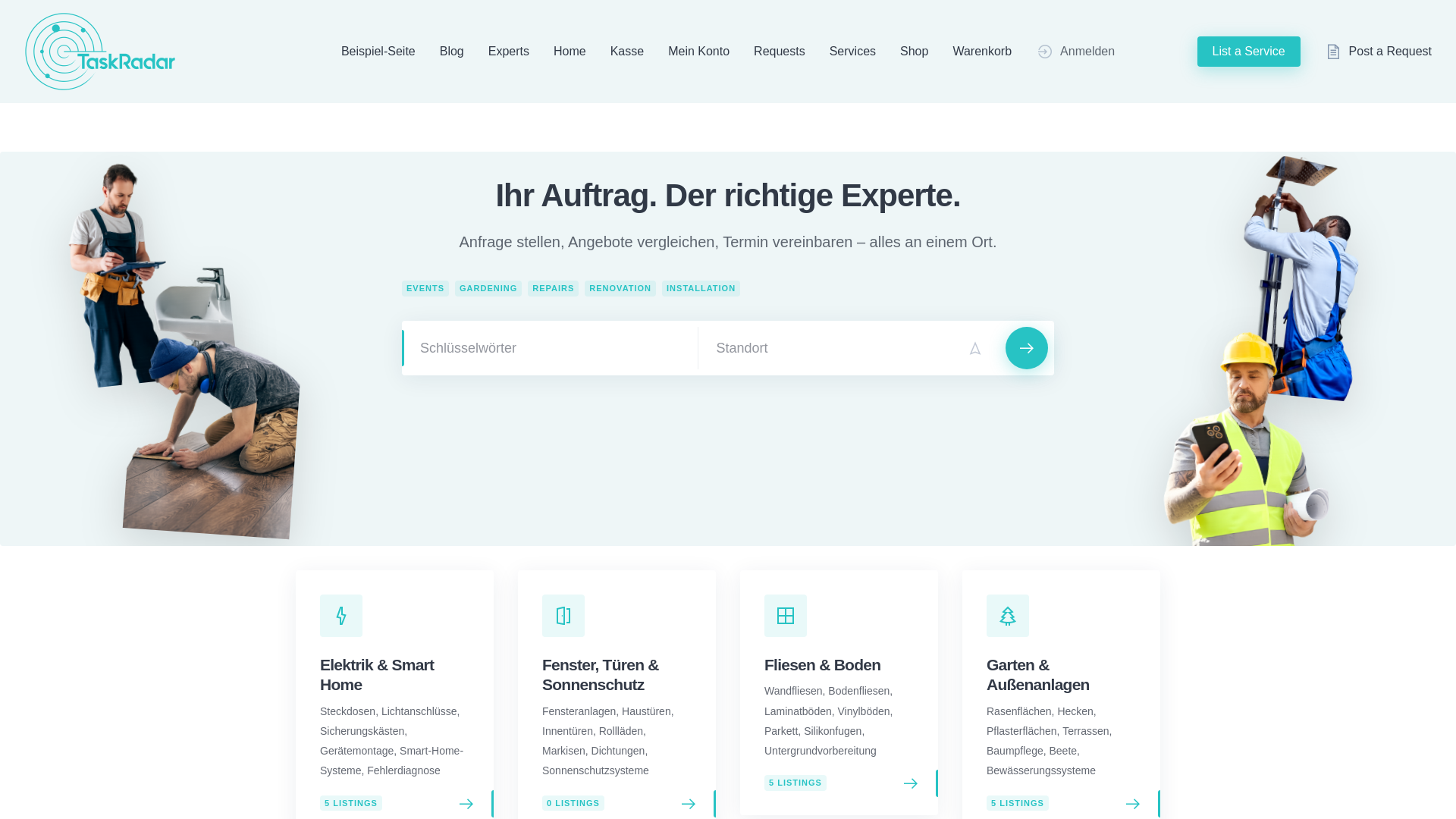 website screenshot of https://task-radar.de/
