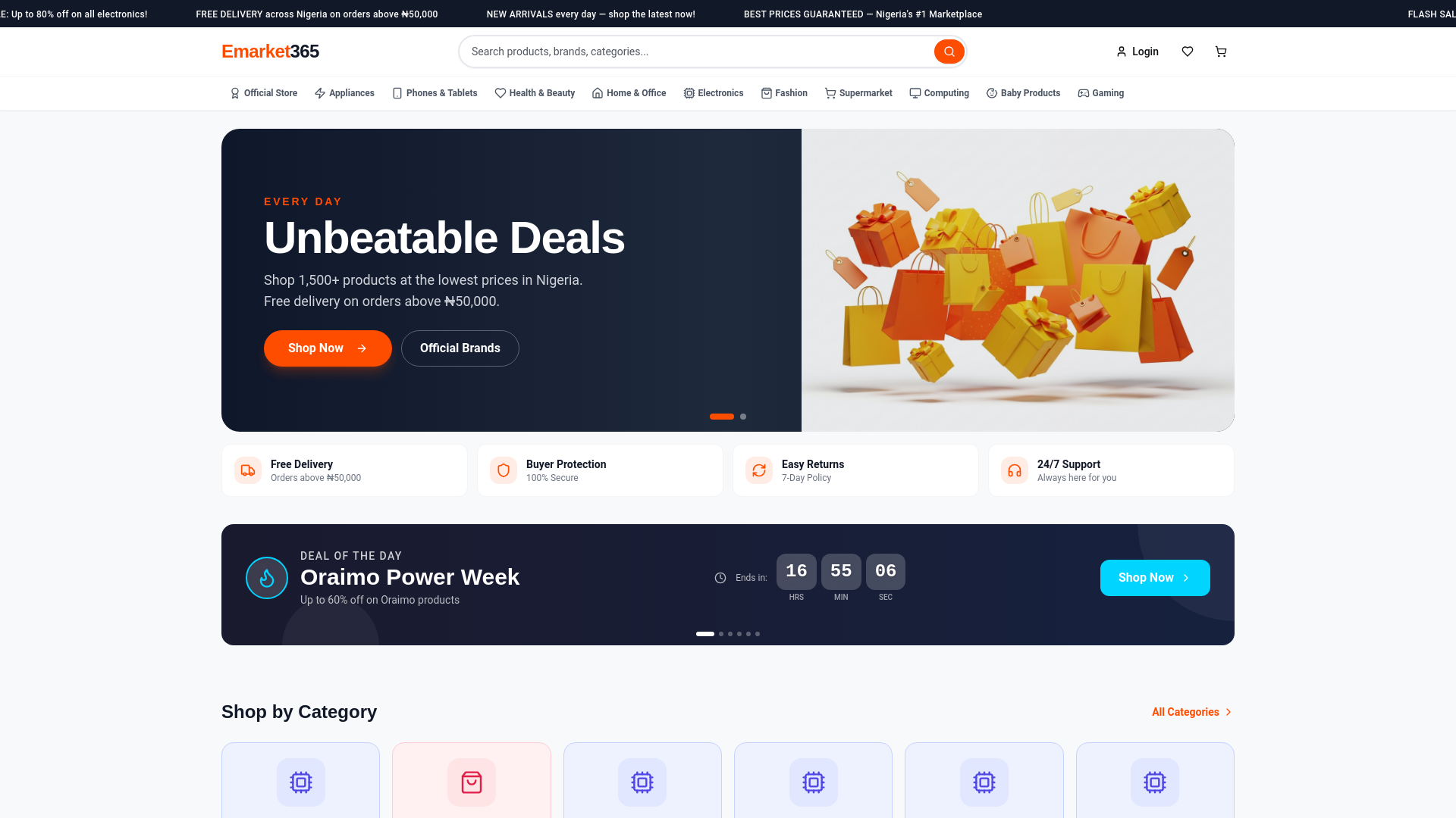 website screenshot of https://emarket365.store