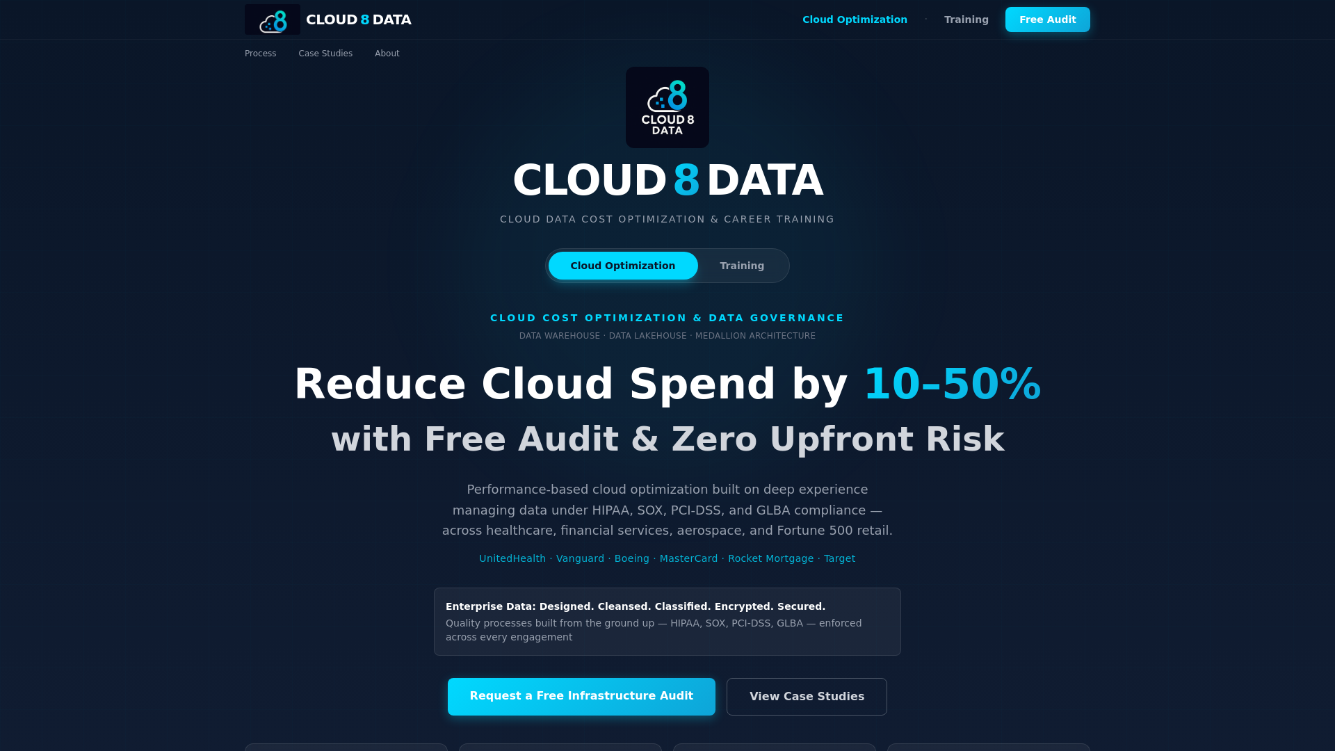website screenshot of https://cloud8data.com/