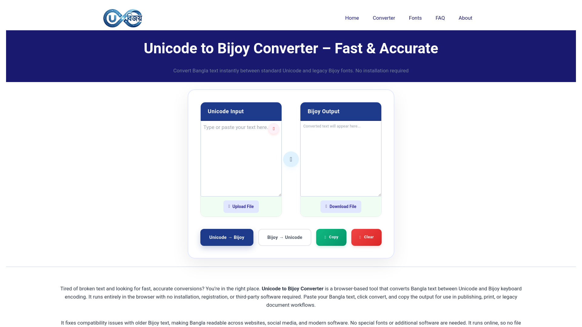 website screenshot of https://banglaconvertertool.com/