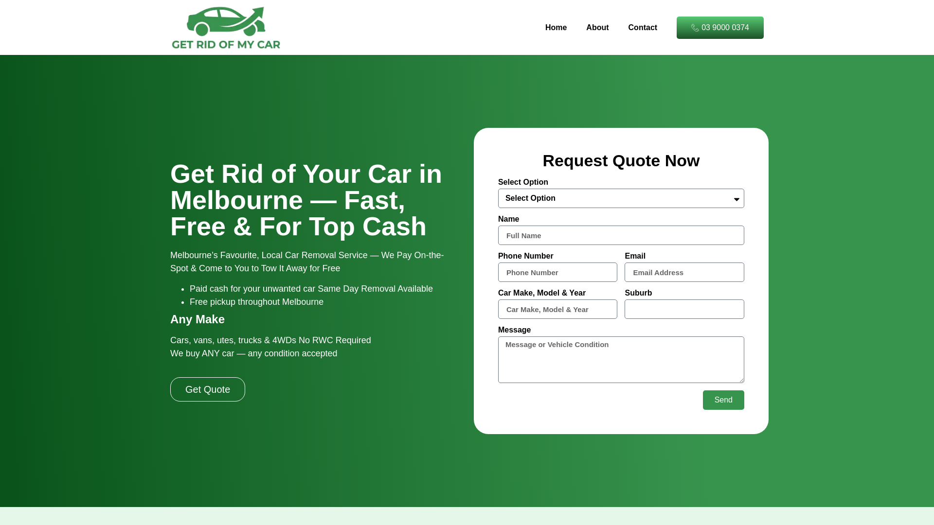 website screenshot of https://getridofmycar.com.au/