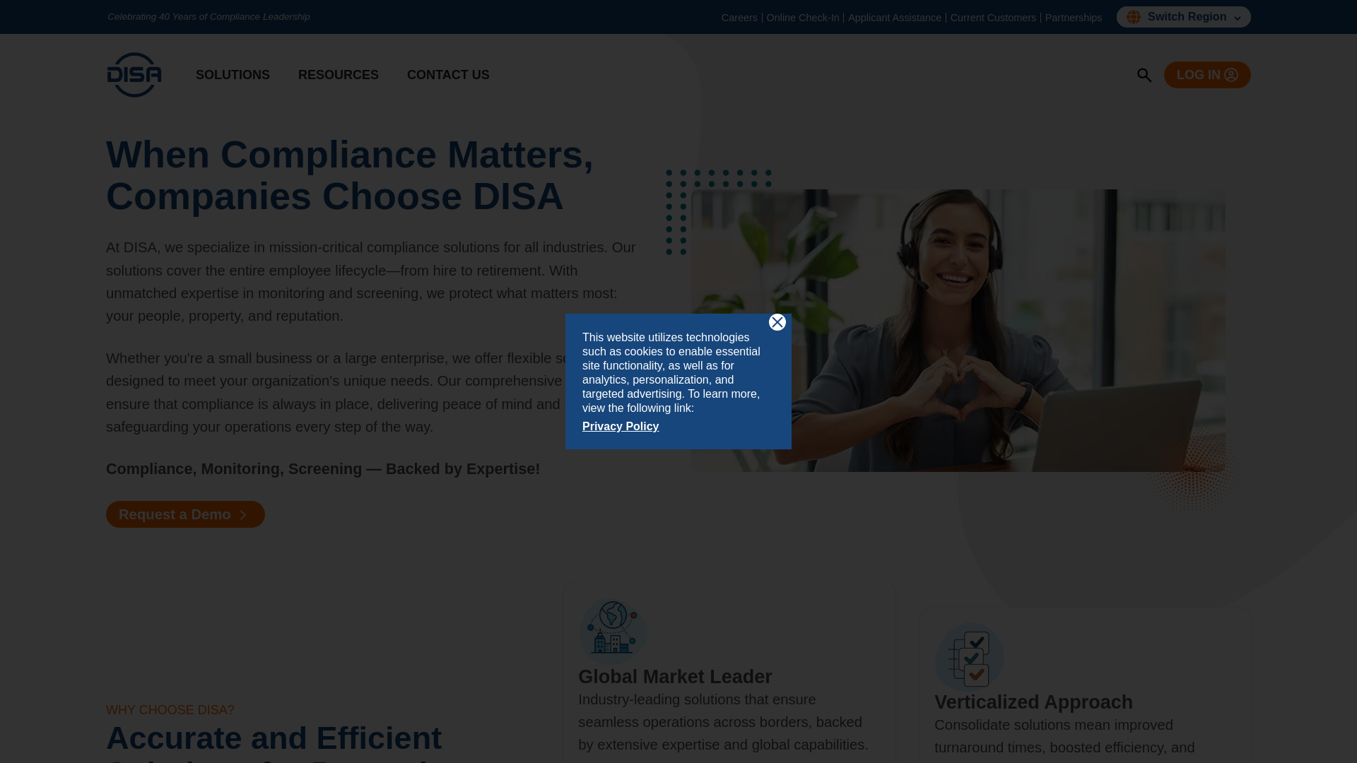 website screenshot of http://www.disa.com/