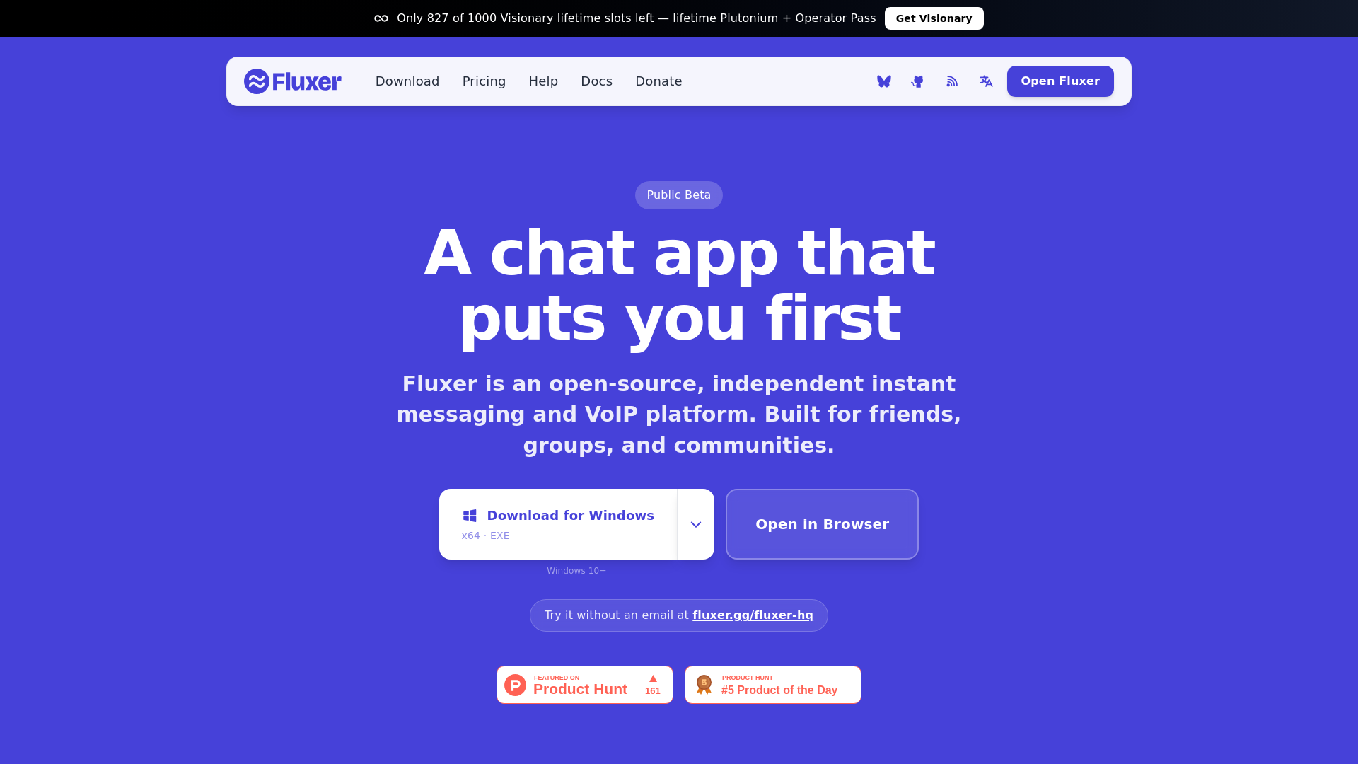 website screenshot of https://fluxer.app/