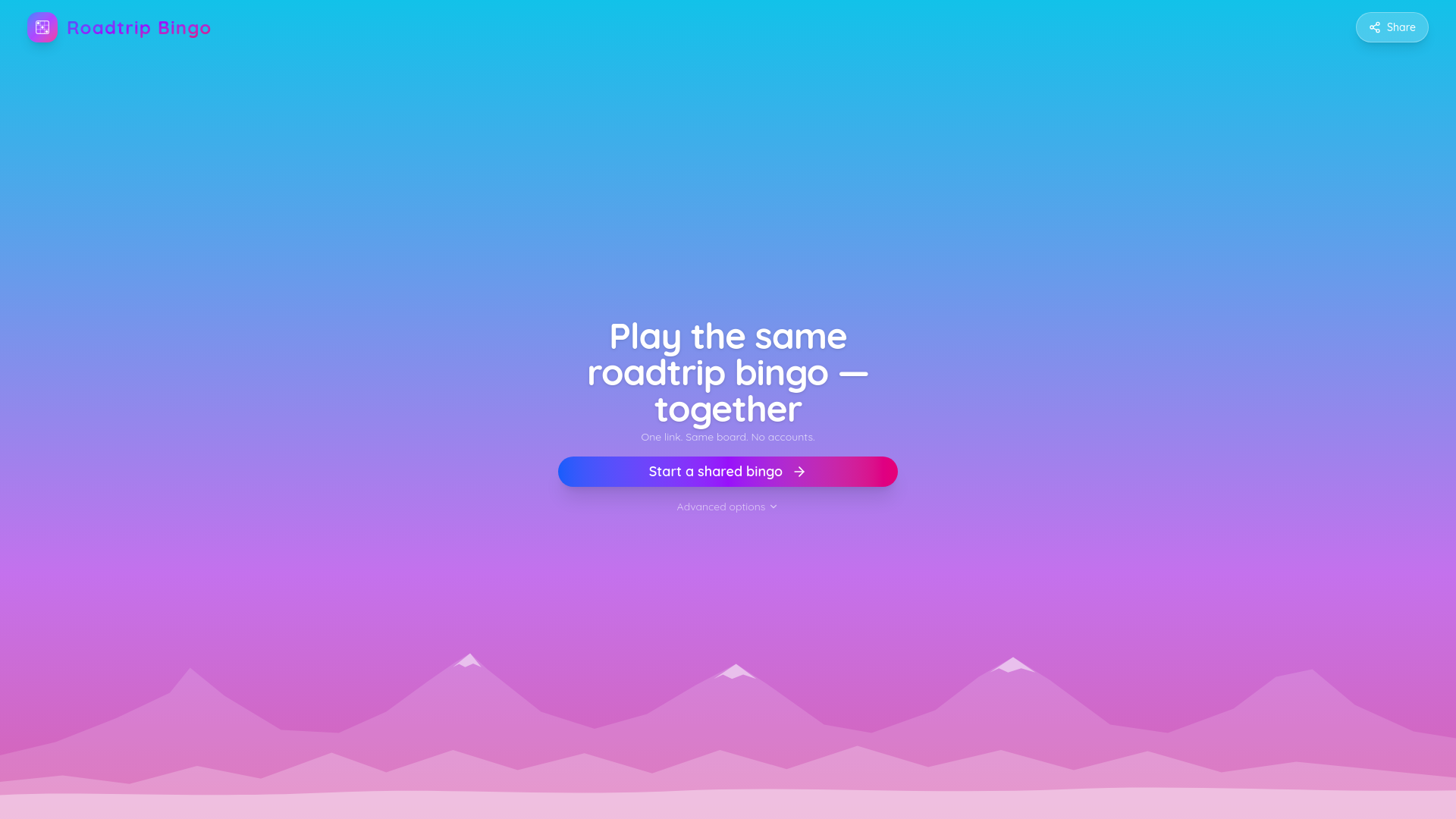 website screenshot of https://roadtripbingo.app/