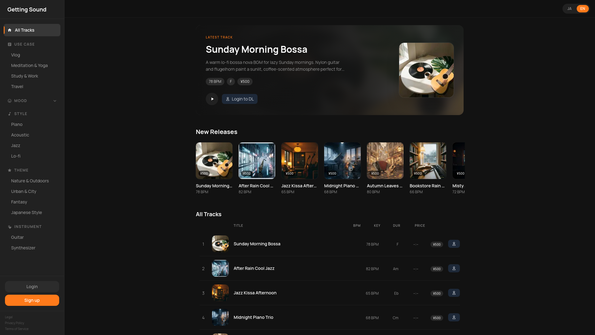 website screenshot of https://gettingsound.com