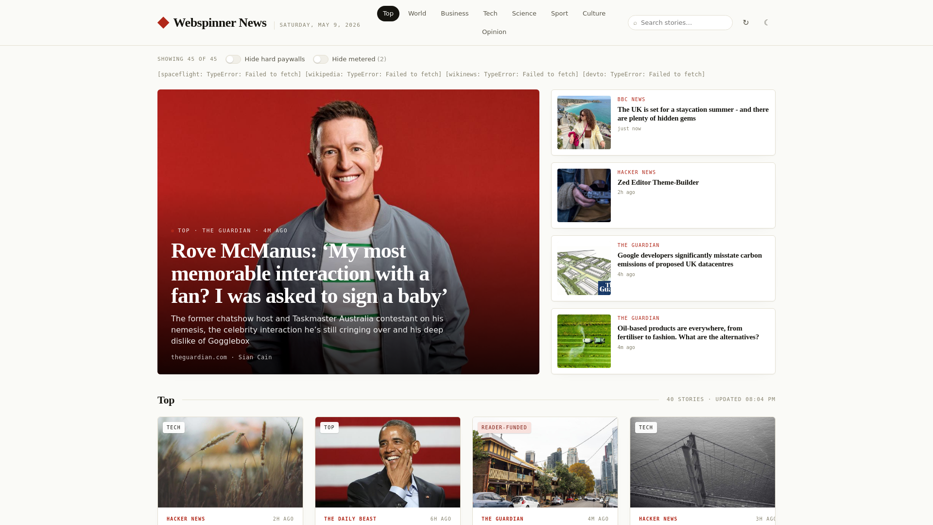 website screenshot of https://newsspinners.com/