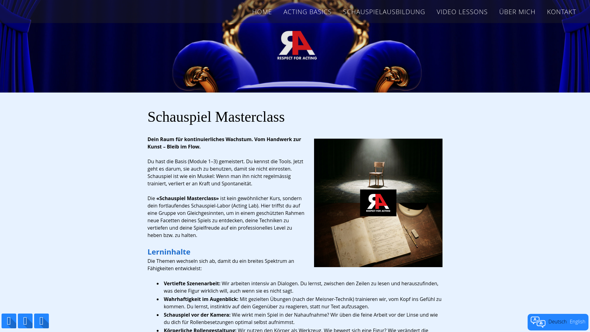 website screenshot of https://schauspiel-masterclass.ch