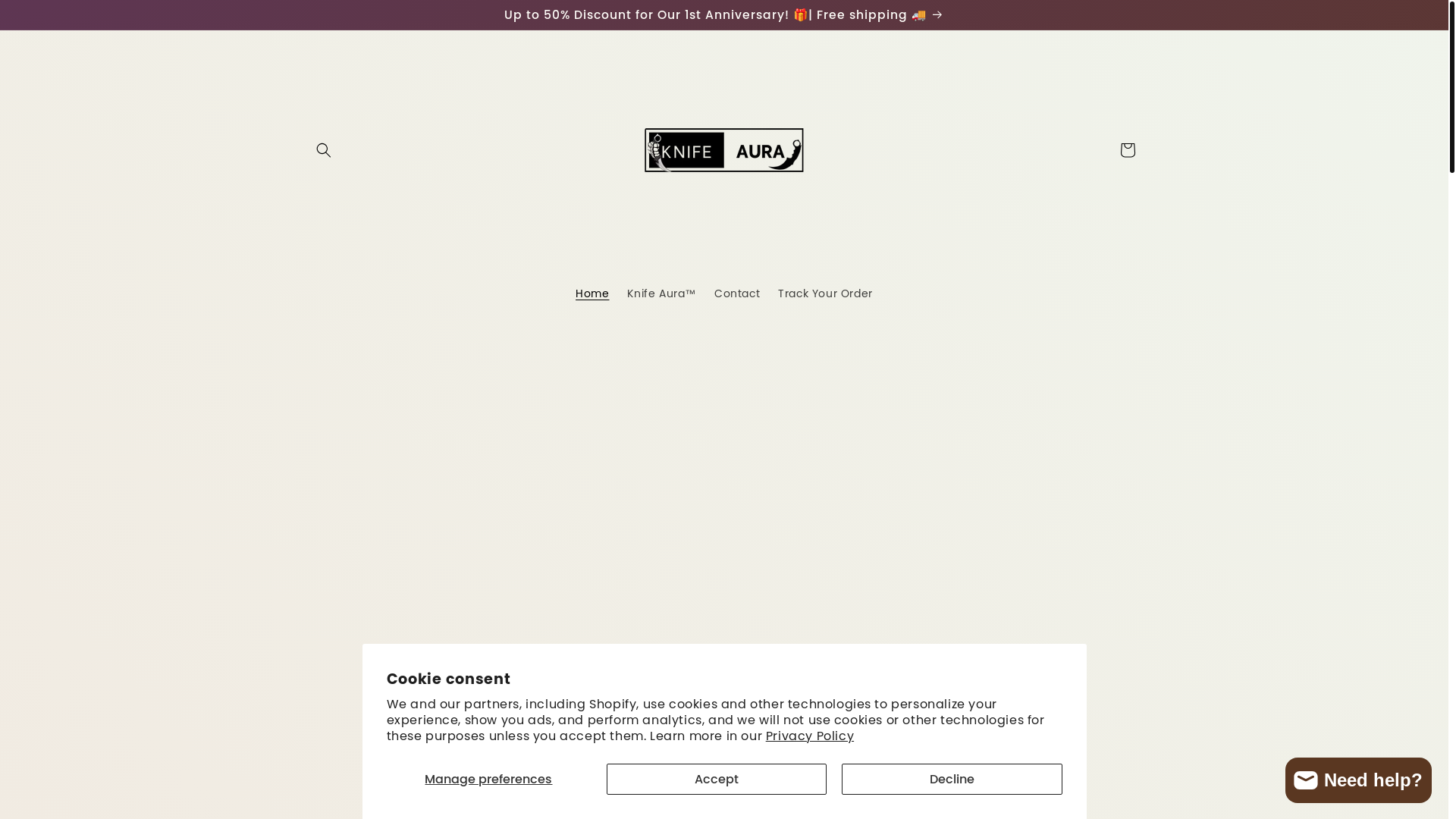 website screenshot of https://auraknife.com/