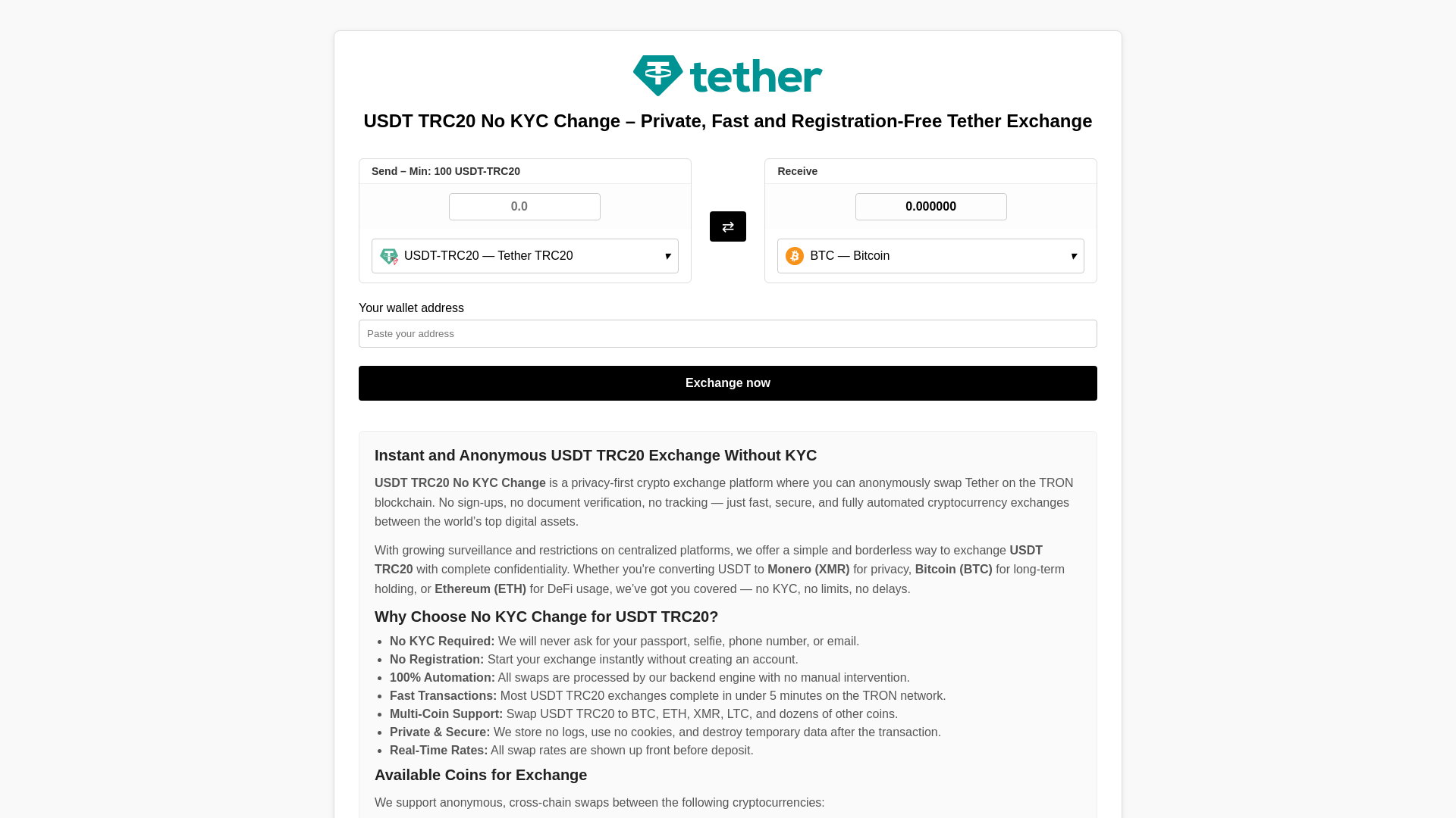 website screenshot of https://usdt-trc20-change.exchange/