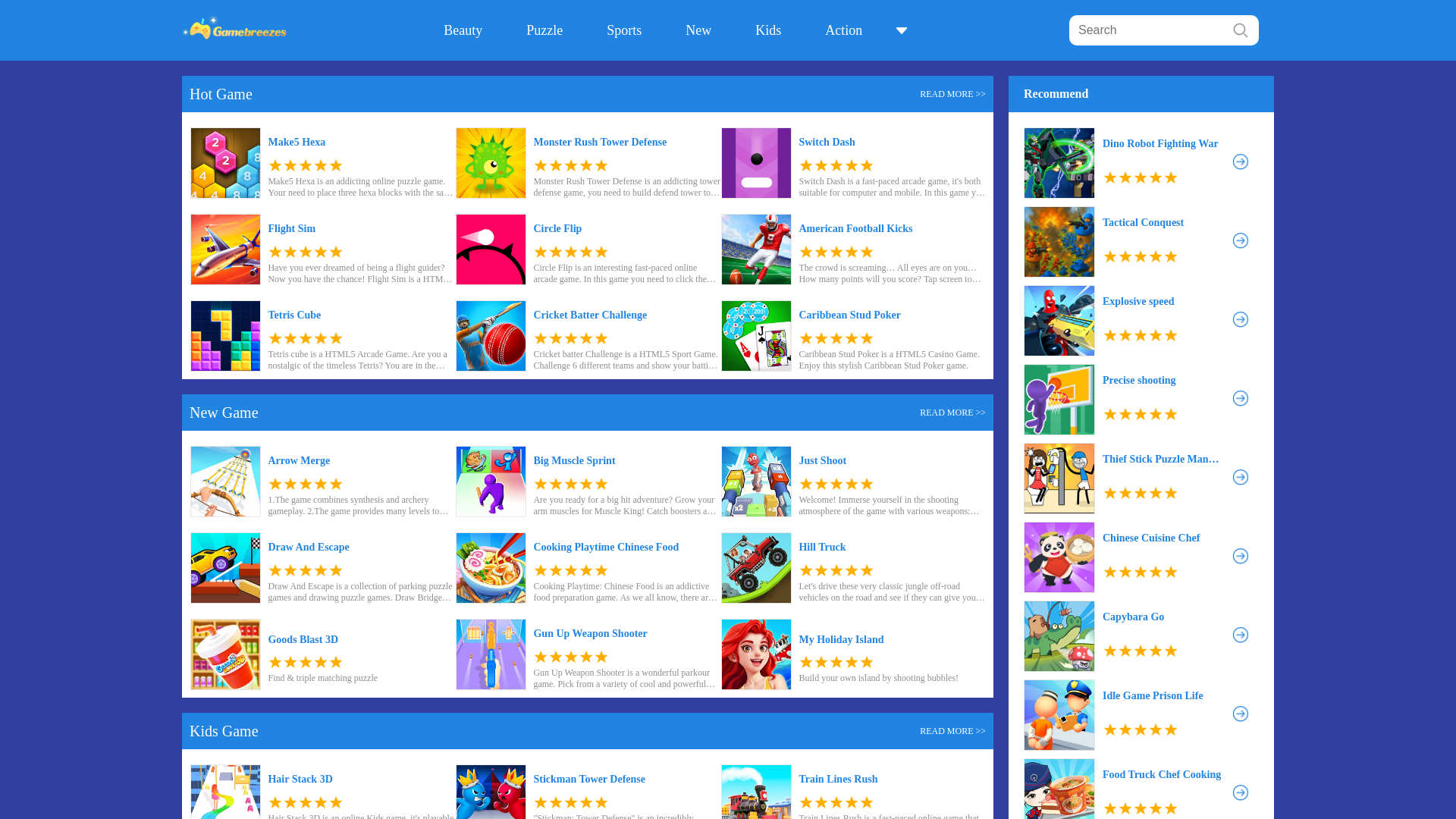 website screenshot of https://gamebreezes.com