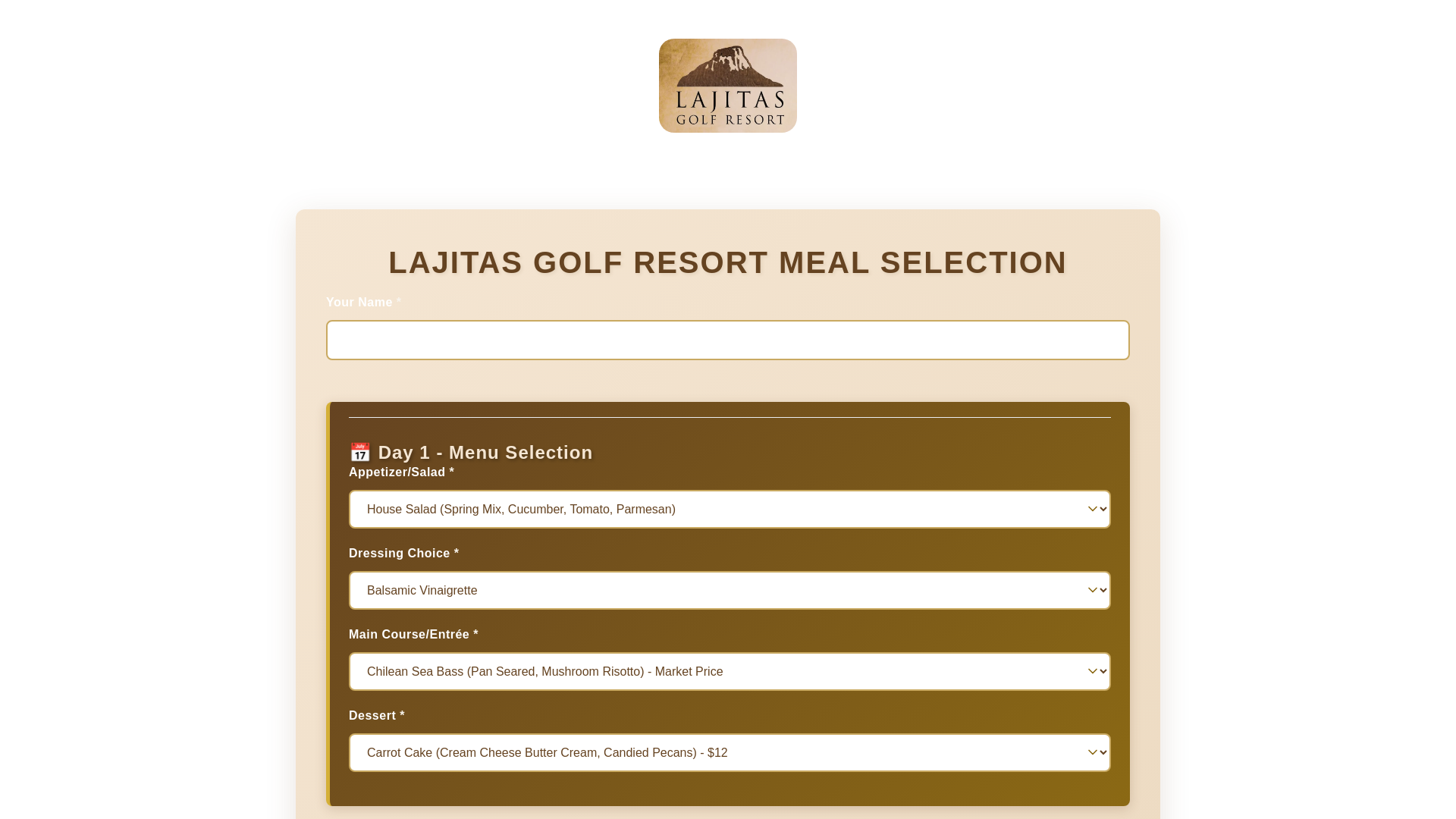 website screenshot of https://lajitasgroupmenu.com/
