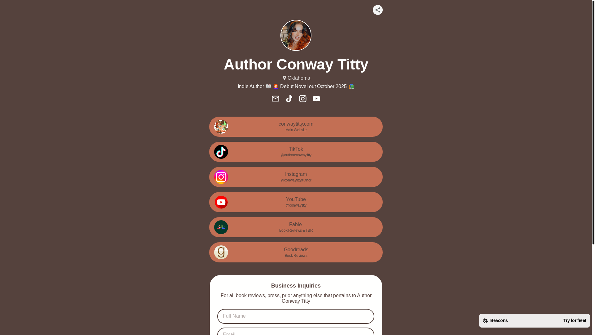 website screenshot of https://authorconway.com/