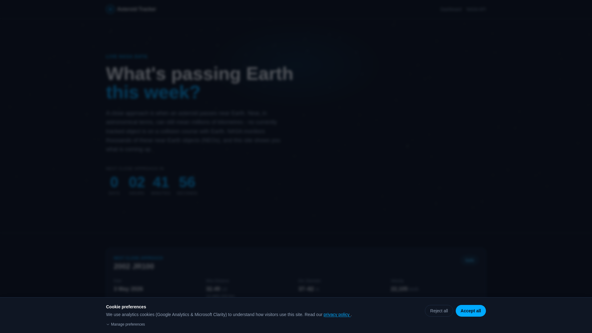 website screenshot of https://closeapproach.space/