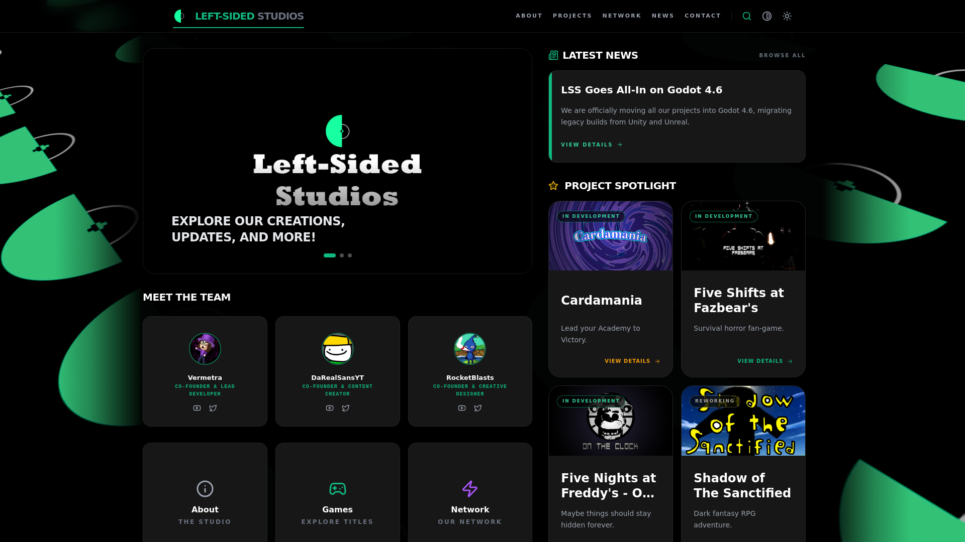 website screenshot of https://leftsidedstudios.com/