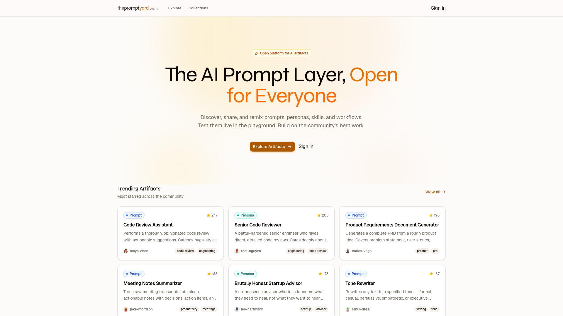 website screenshot of https://thepromptyard.com/
