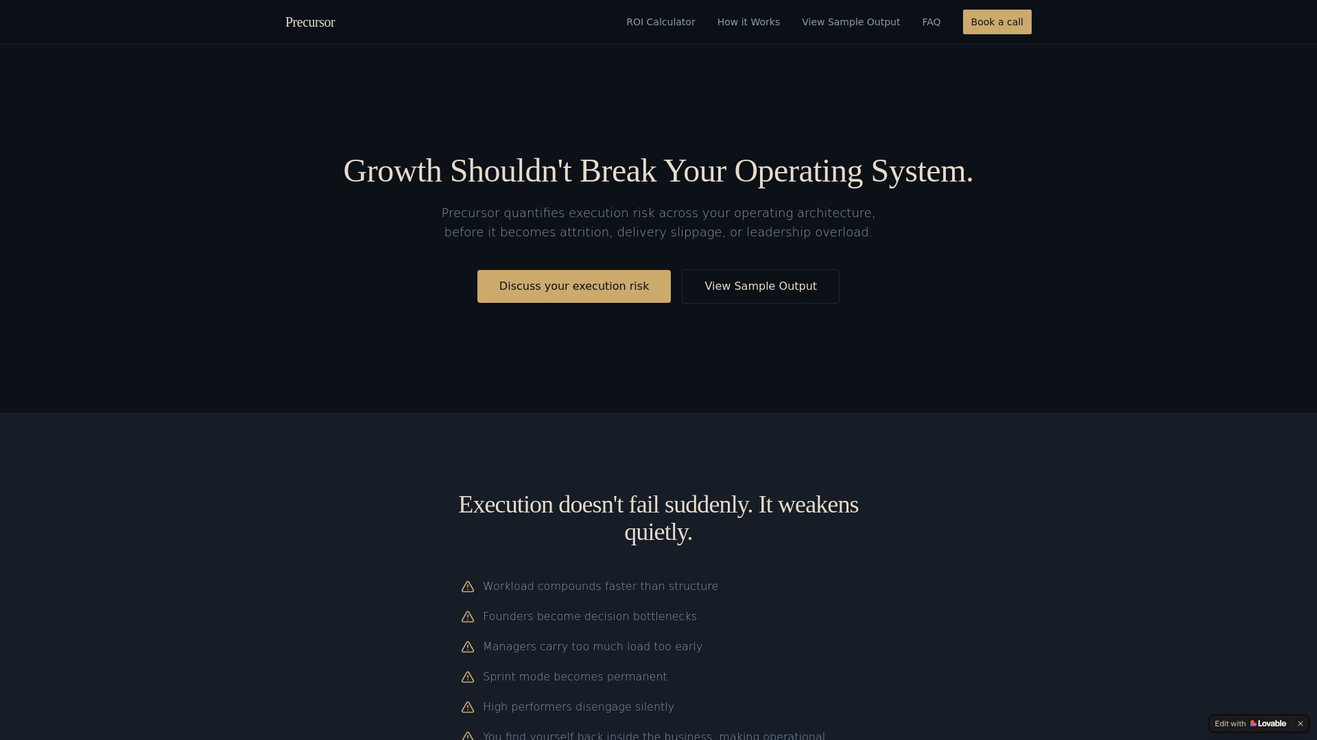 website screenshot of https://precursorlabs.co/