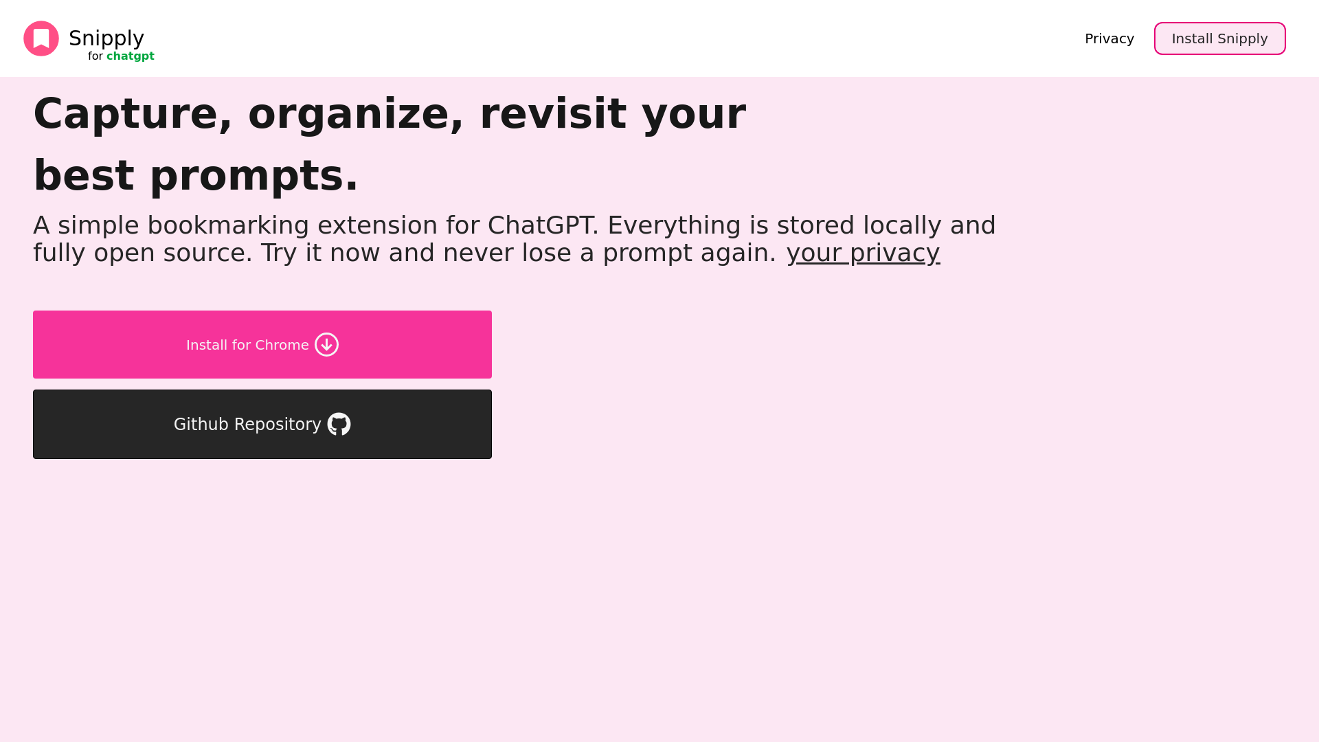 website screenshot of https://snipplyextension.com/