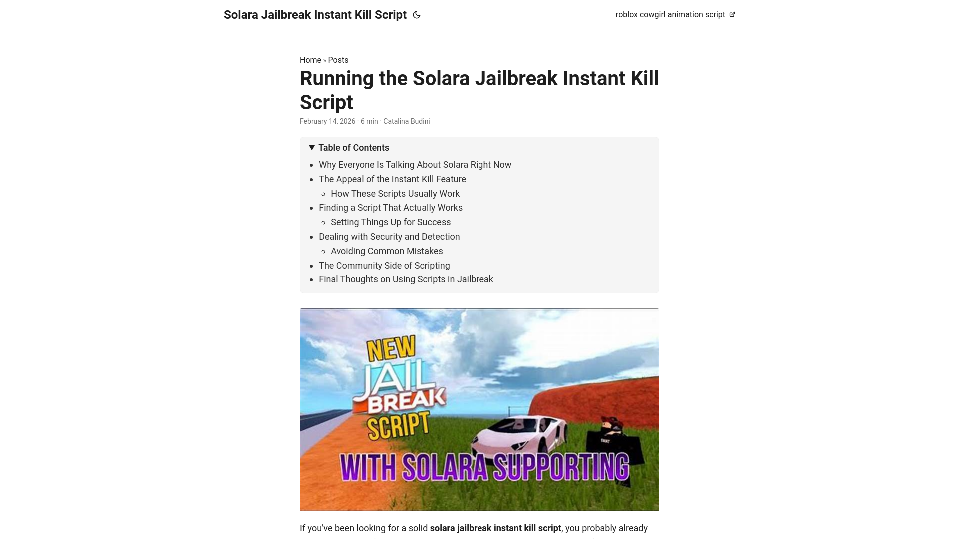 website screenshot of https://solara-jailbreak-instant-kill-script.pages.dev/