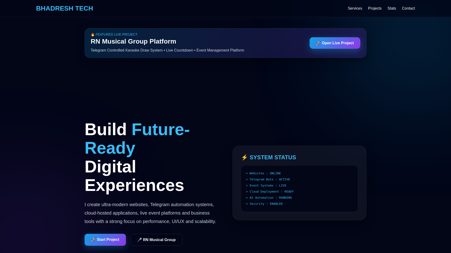website screenshot of https://bhadreshtech.site/