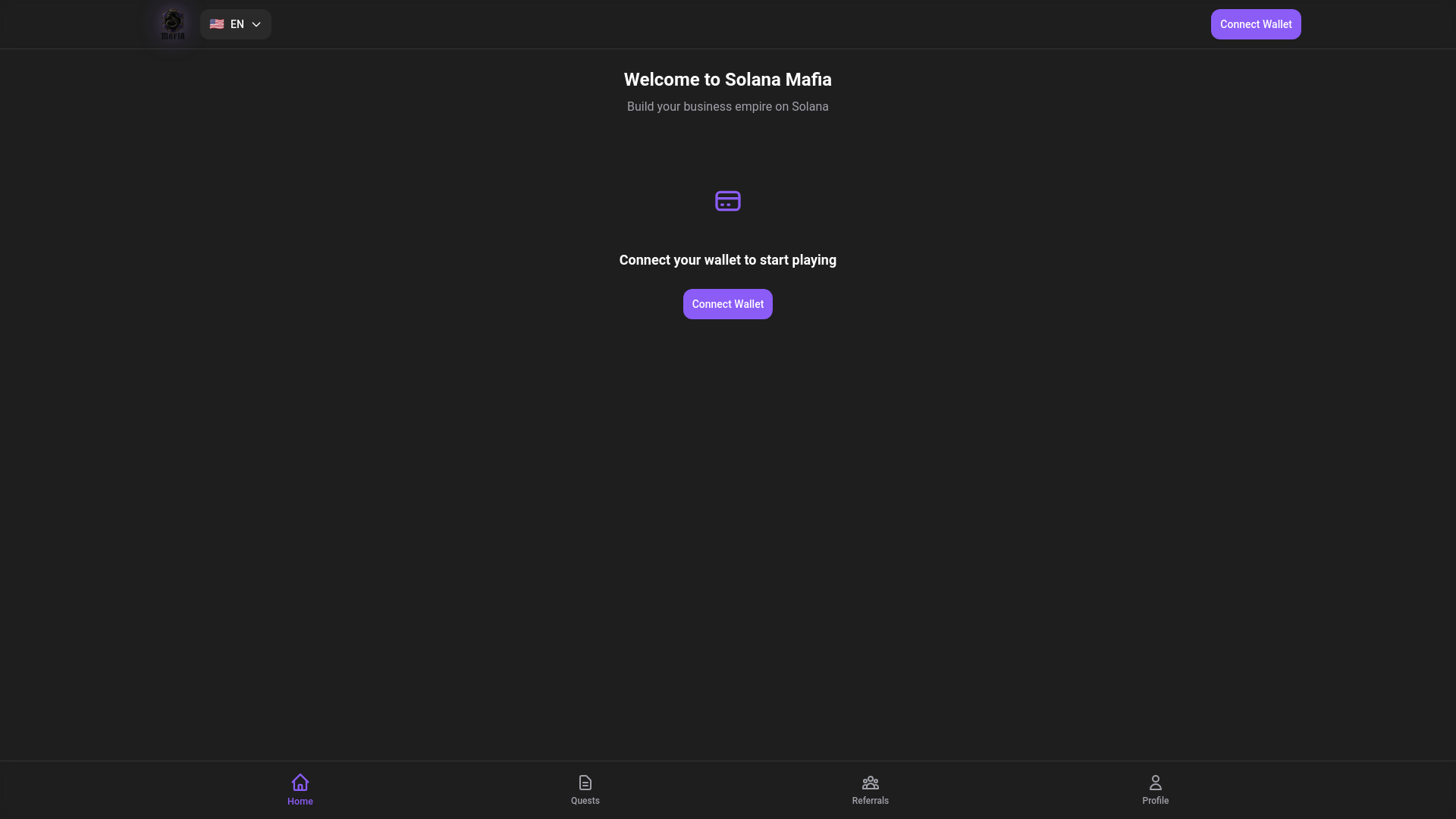 website screenshot of https://solana-mafia.xyz/