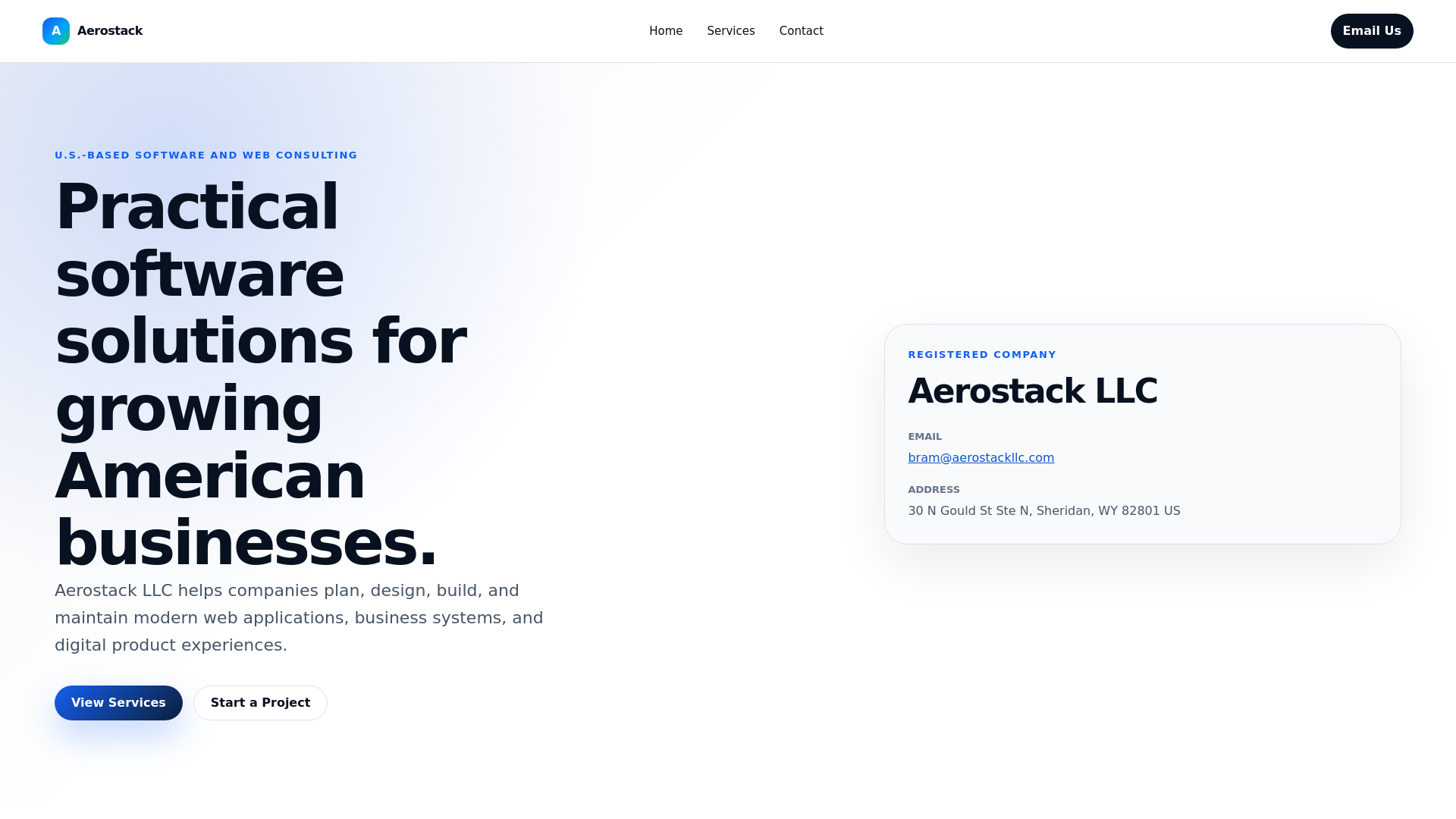 website screenshot of https://aerostackllc.pages.dev/