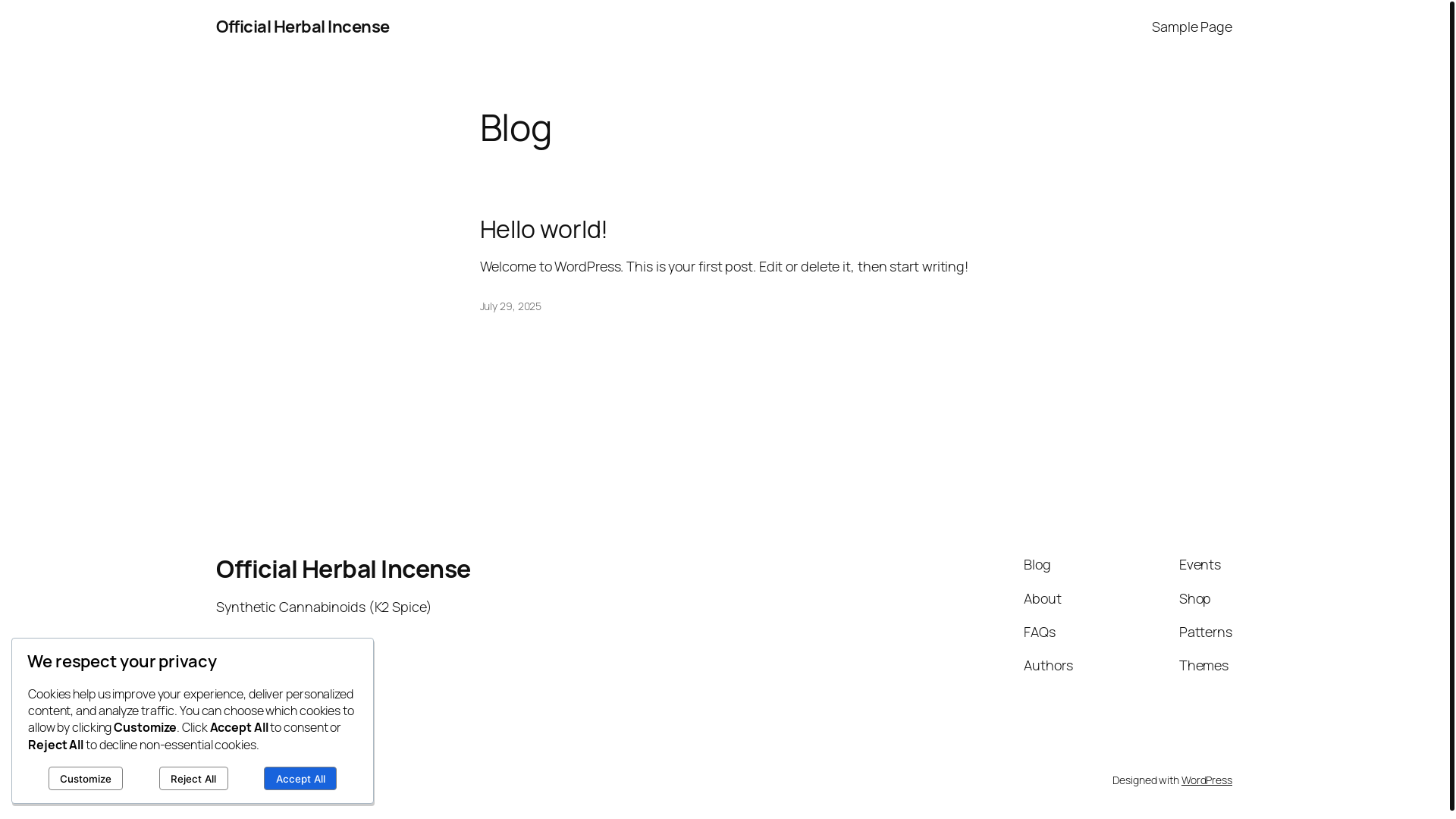 website screenshot of https://officialherbalincense.com/
