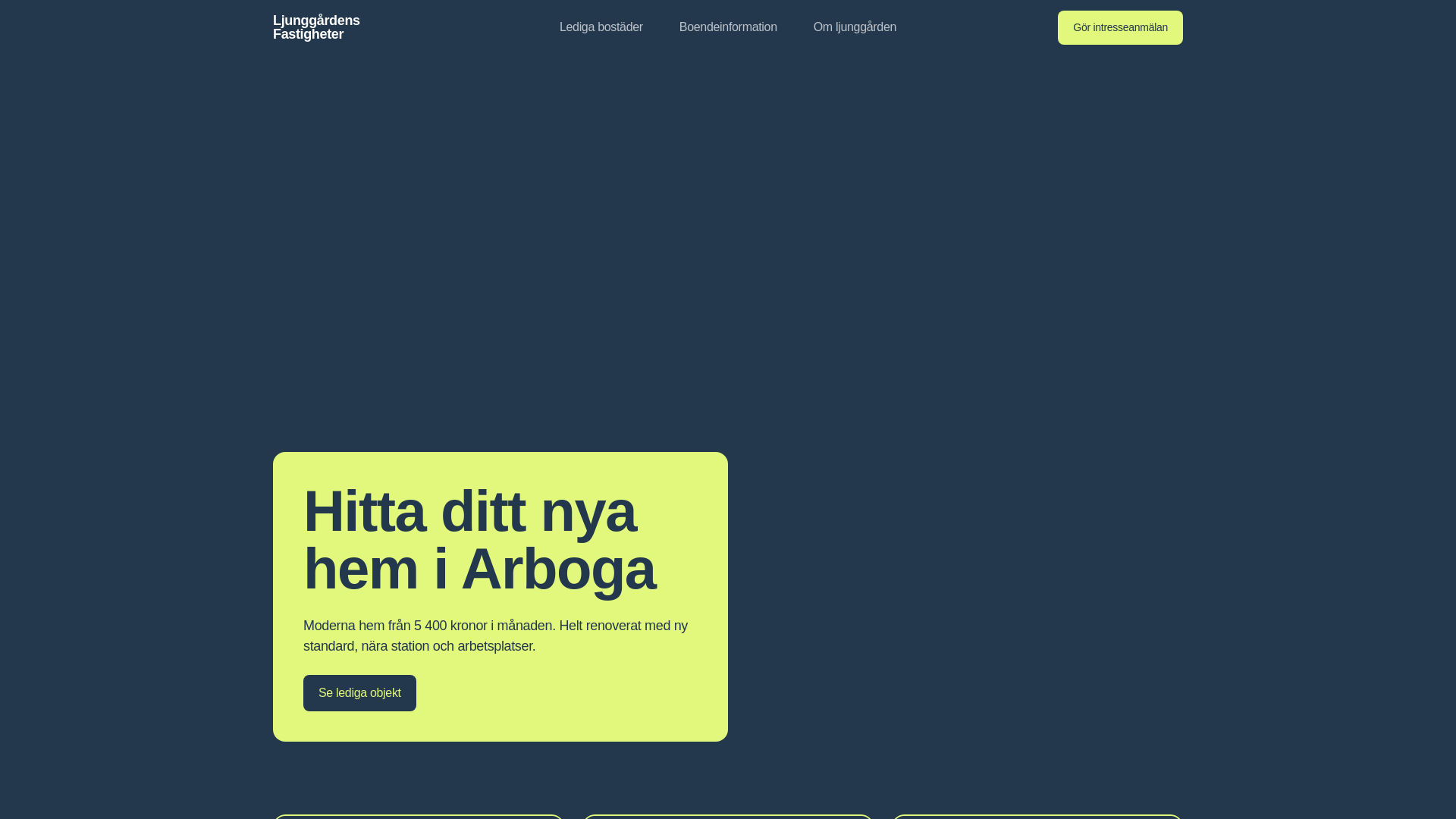 website screenshot of https://ljungfast.se