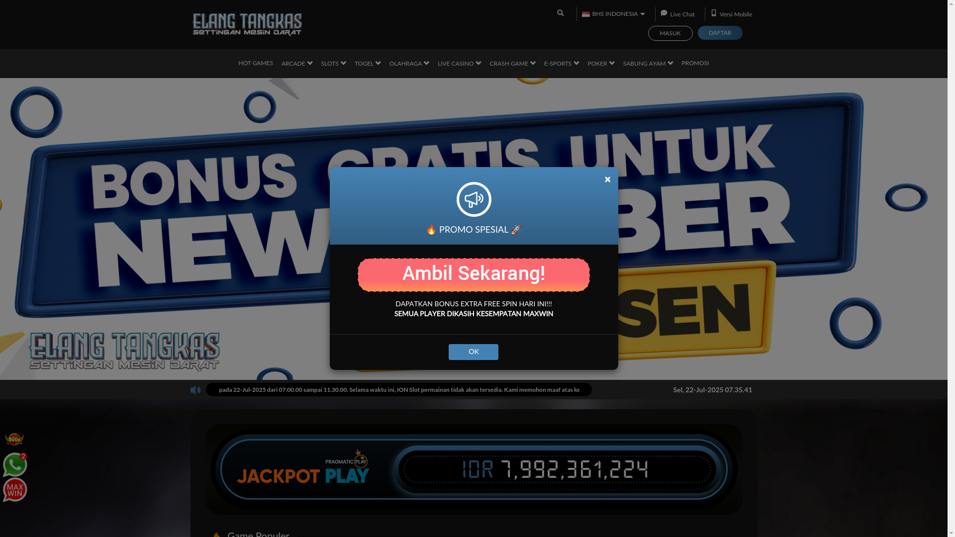 website screenshot of https://elangtangkas-casino.com/