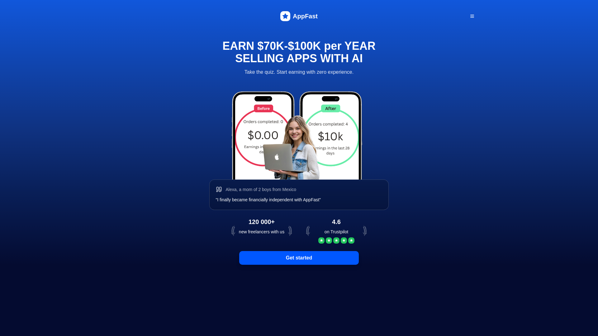 website screenshot of https://appfast.sale/