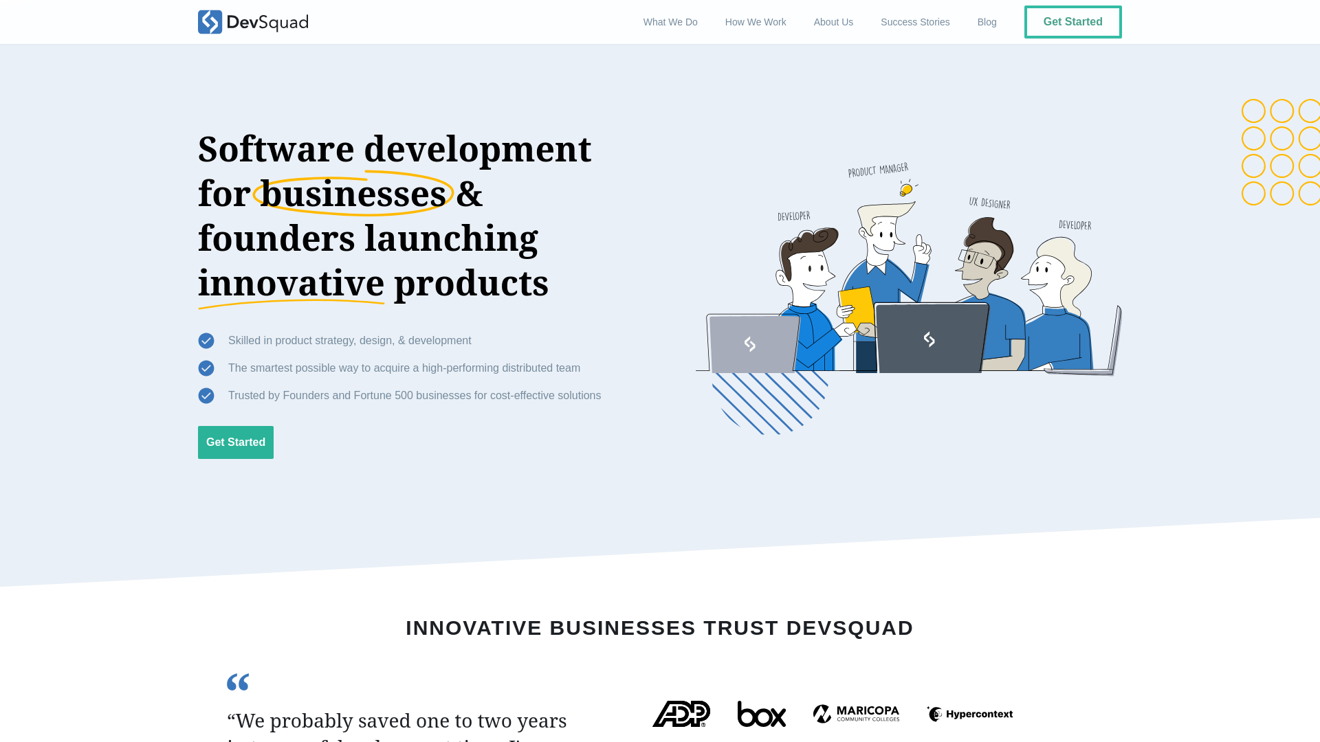 website screenshot of https://devsquadstack.com/